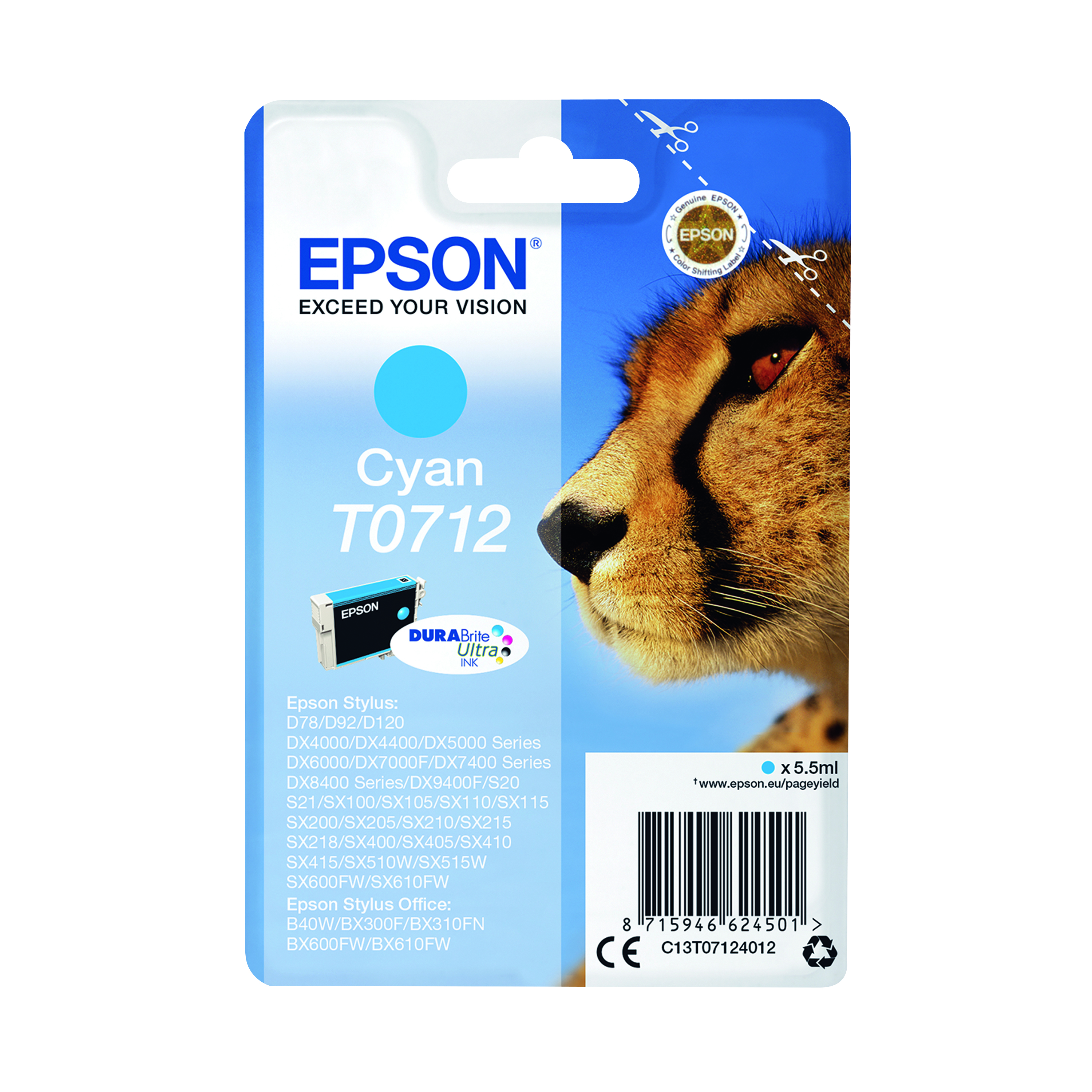 Epson+T0712+Cheetah+DURABrite+Ultra+Ink+Cartridge+Cyan+C13T07124012