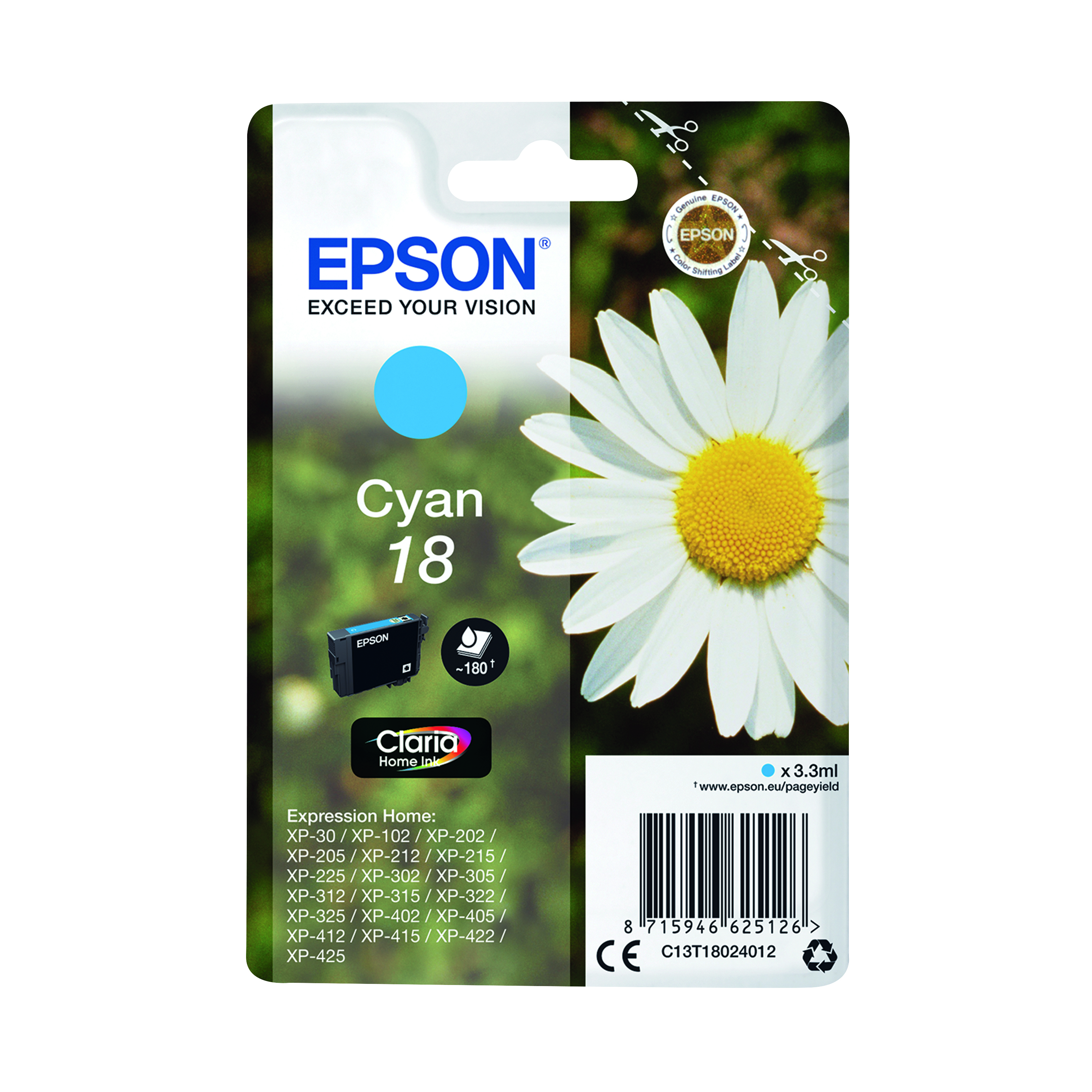 Epson+18+Daisy+Claria+Home+Ink+Cartridge+Cyan+C13T18024012