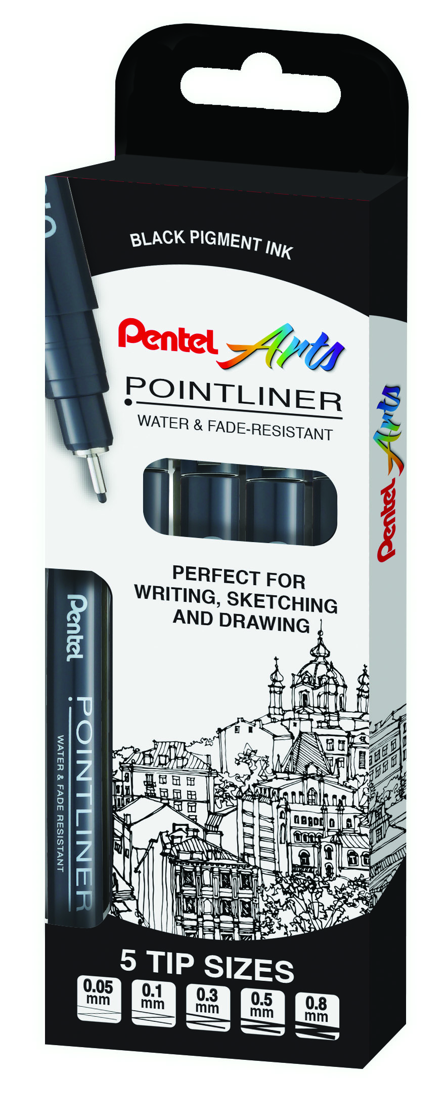 Pentel+Pointliner+Assorted+Sizes+Black+%28Pack+of+5%29+YS20P%2F5-A