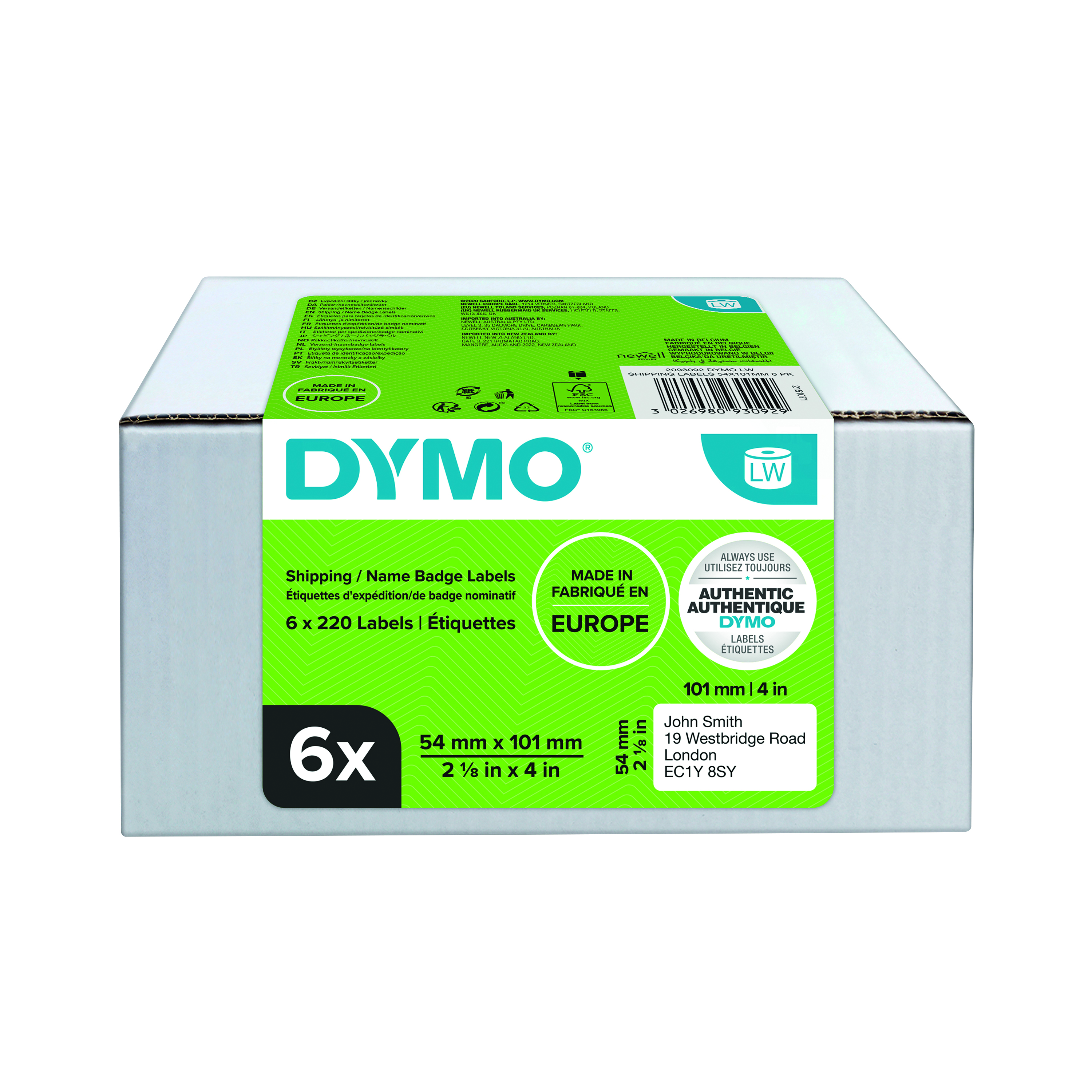 Dymo+LabelWriter+Shipping+Labels+54mmx101mm+%28Pack+of+6%29+2093092
