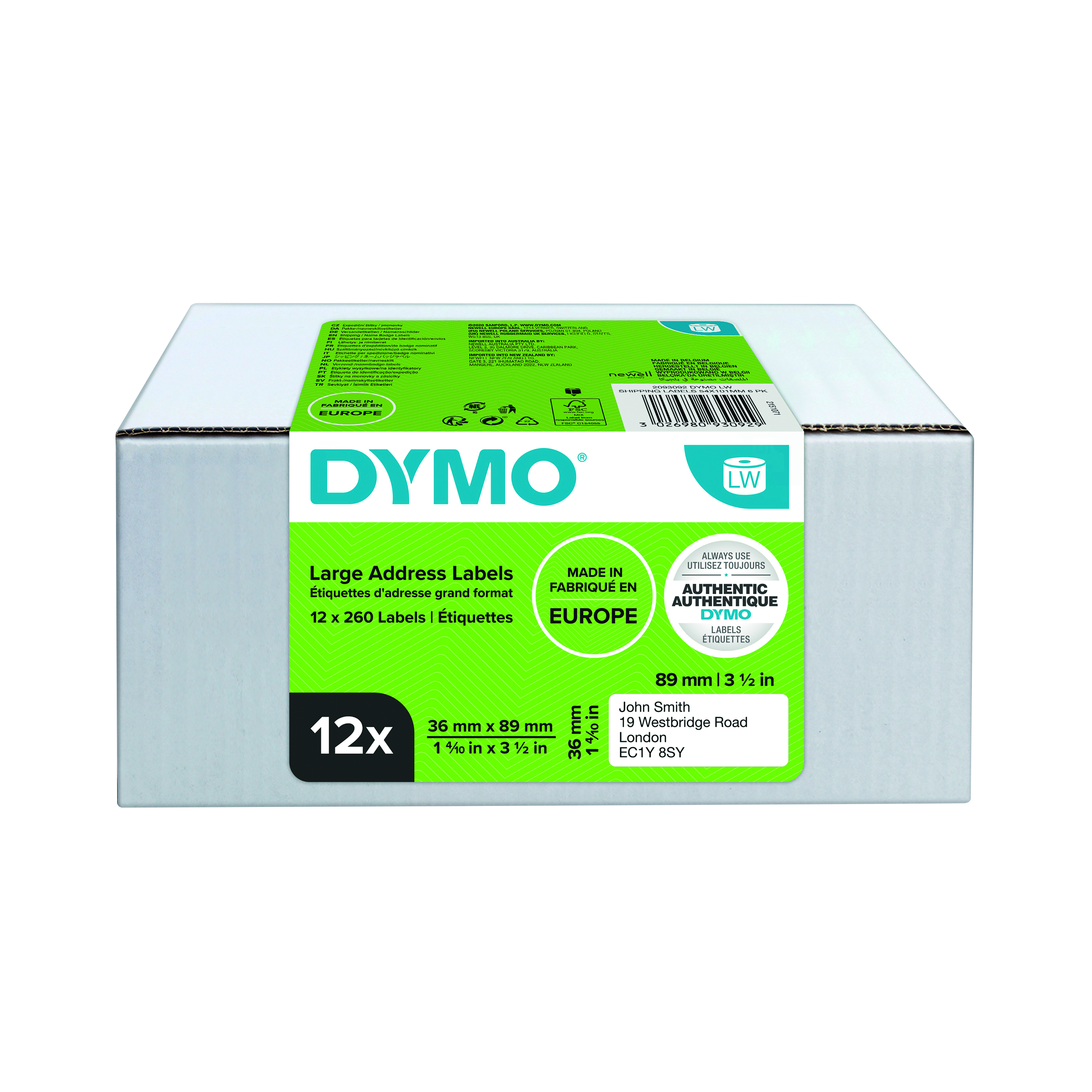 Dymo+LabelWriter+Large+Address+Labels+36mmx89mm+%28Pack+of+12%29+2093093