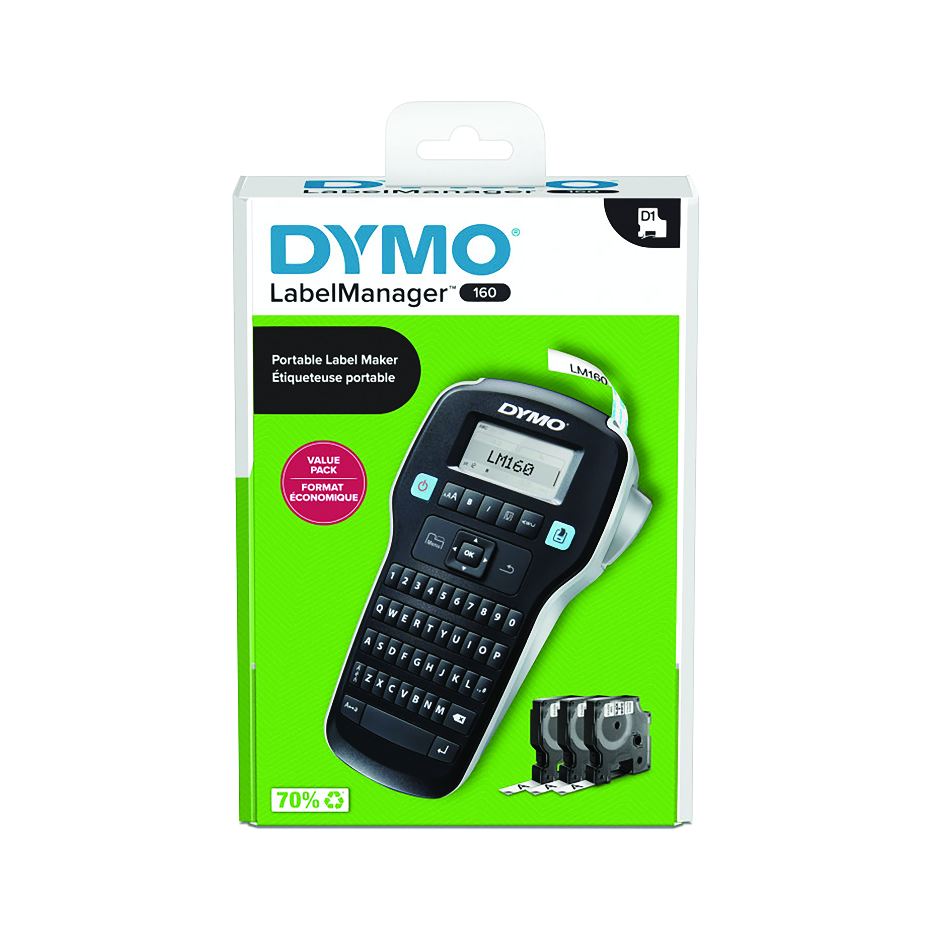 Dymo+LabelManager+160+Label+Maker+Starter+Kit+with+3+Rolls+D1+Label+Tape+2181011