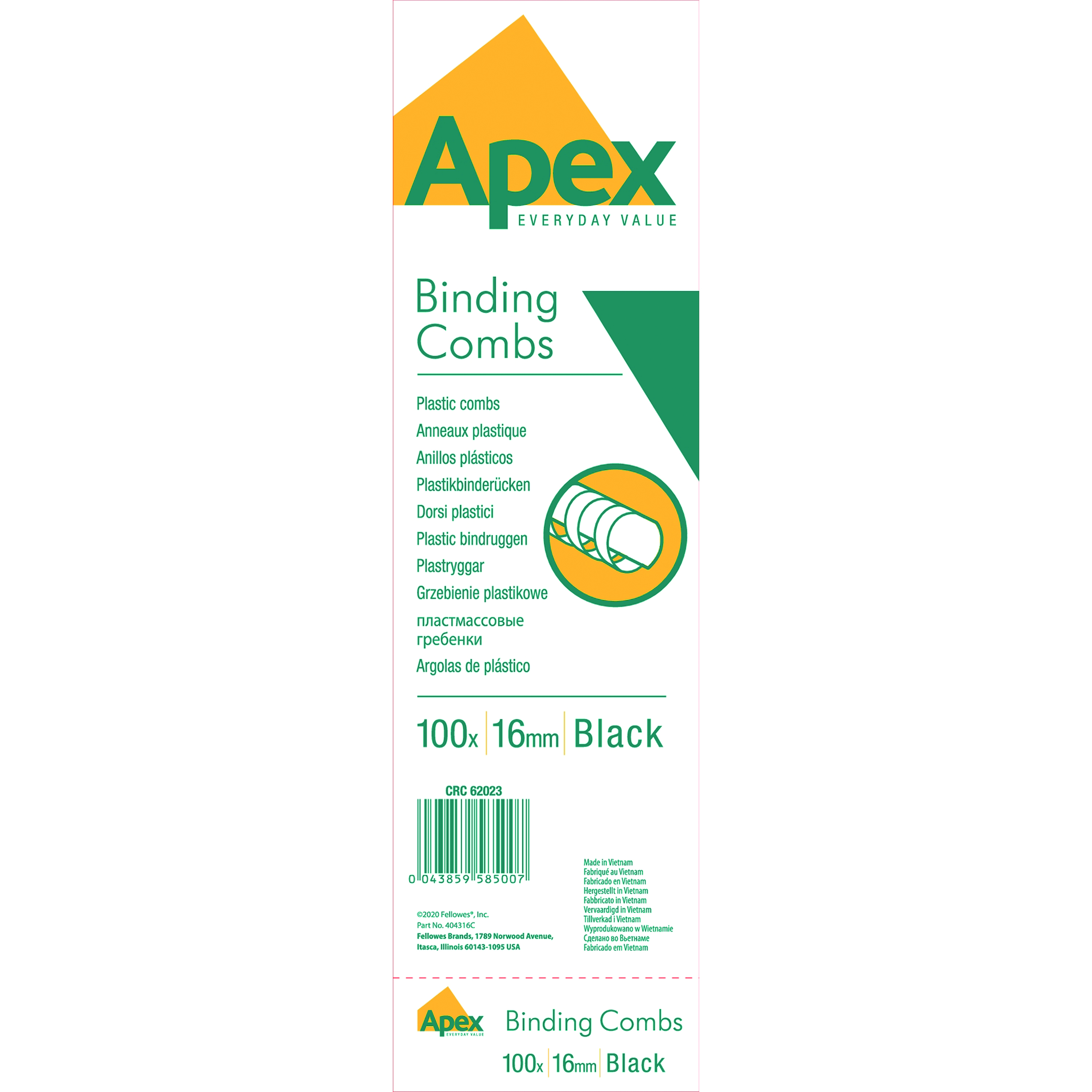 Fellowes+Apex+Plastic+Binding+Combs+16mm+Black+%28Pack+of+100%29+6202301