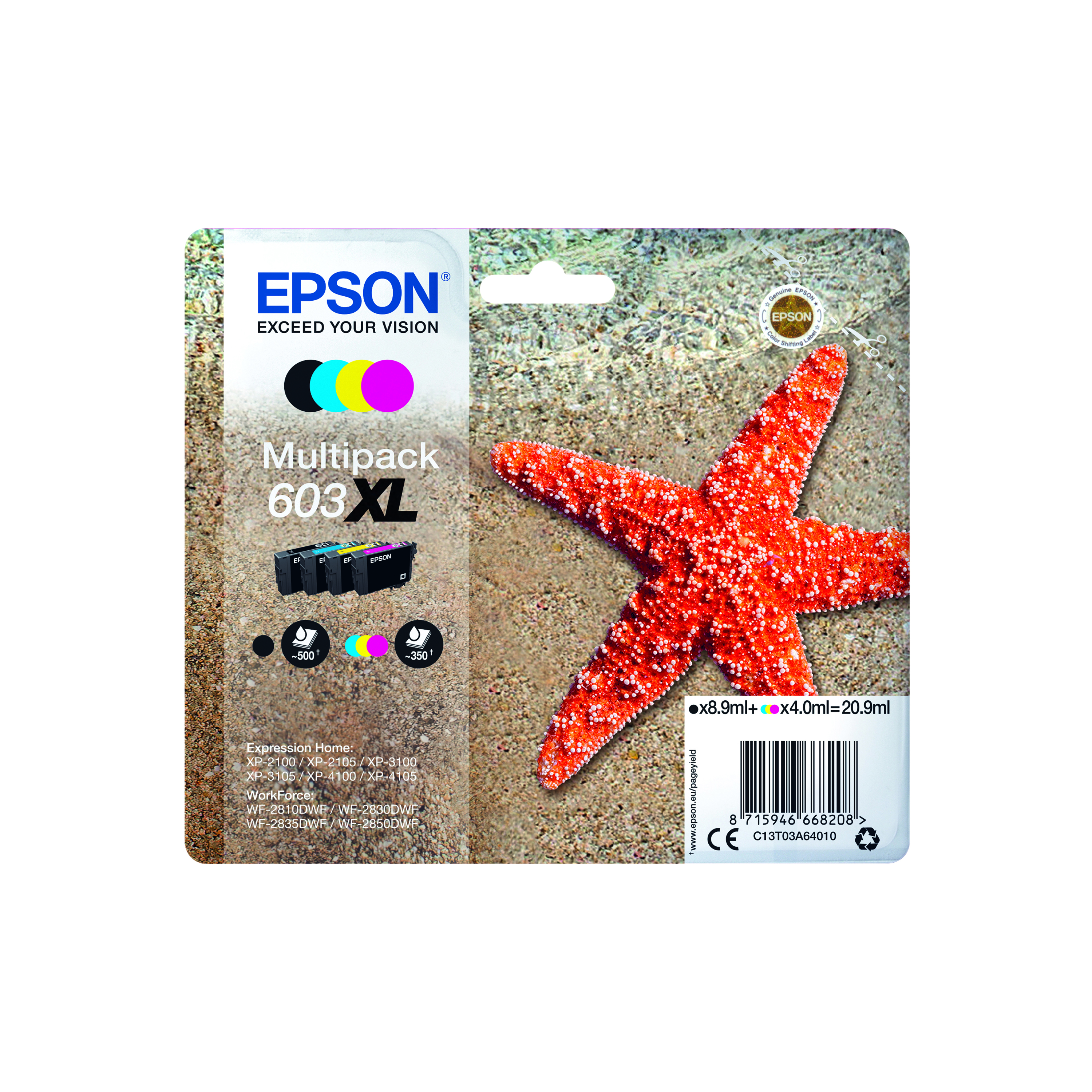 Epson+603XL+Starfish+Ink+Cartridge+High+Yield+CMYK+Multipack+C13T03A64010