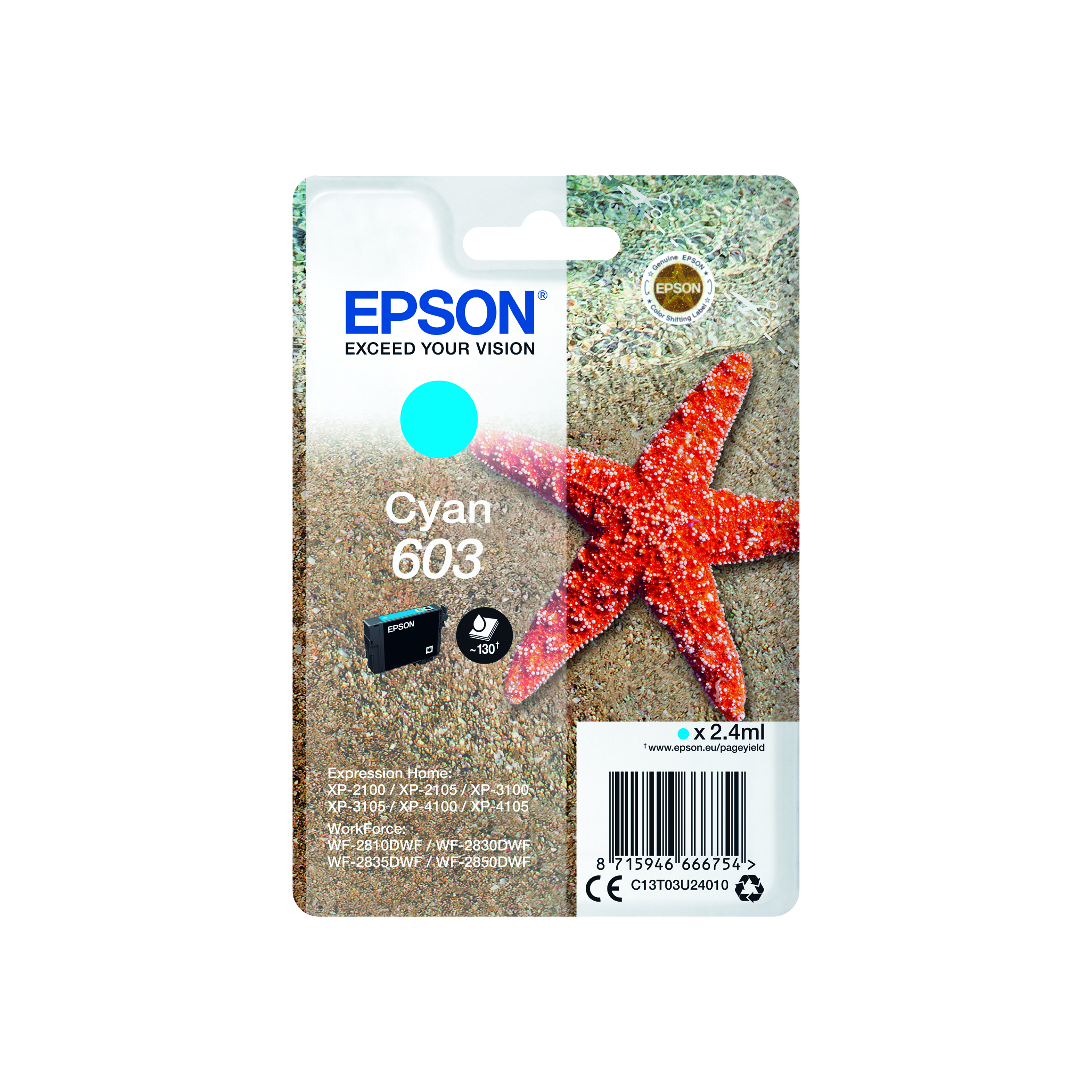 Epson+603+Starfish+Ink+Cartridge+Cyan+C13T03U24010