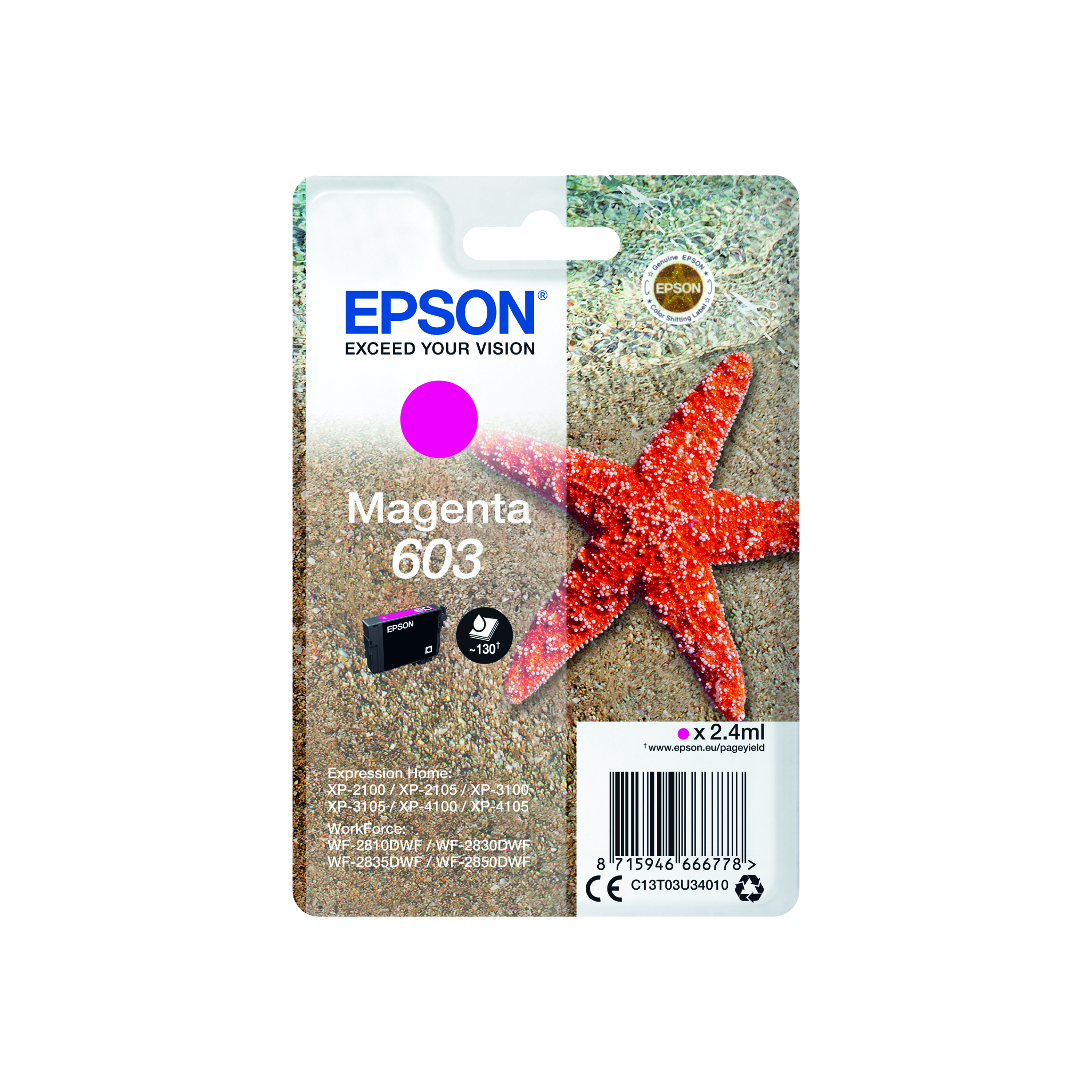 Epson+603+Starfish+Ink+Cartridge+Magenta+C13T03U34010