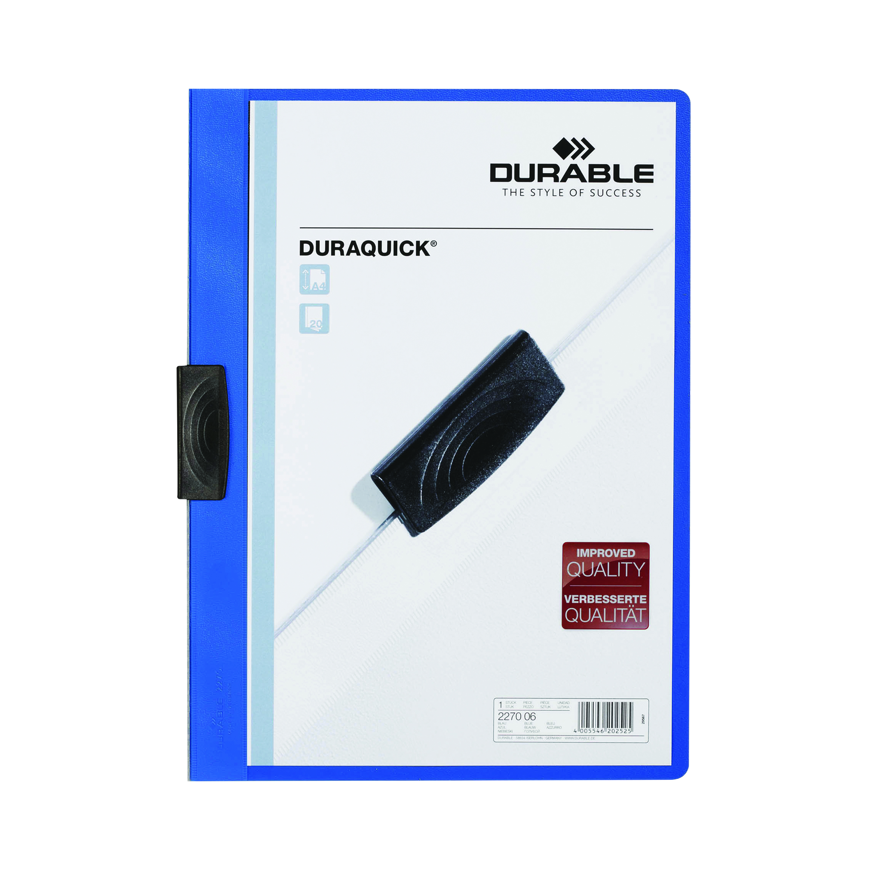 Durable+DURAQUICK+20+Clip+Folder+A4+Blue+%28Pack+of+20%29+2270%2F06