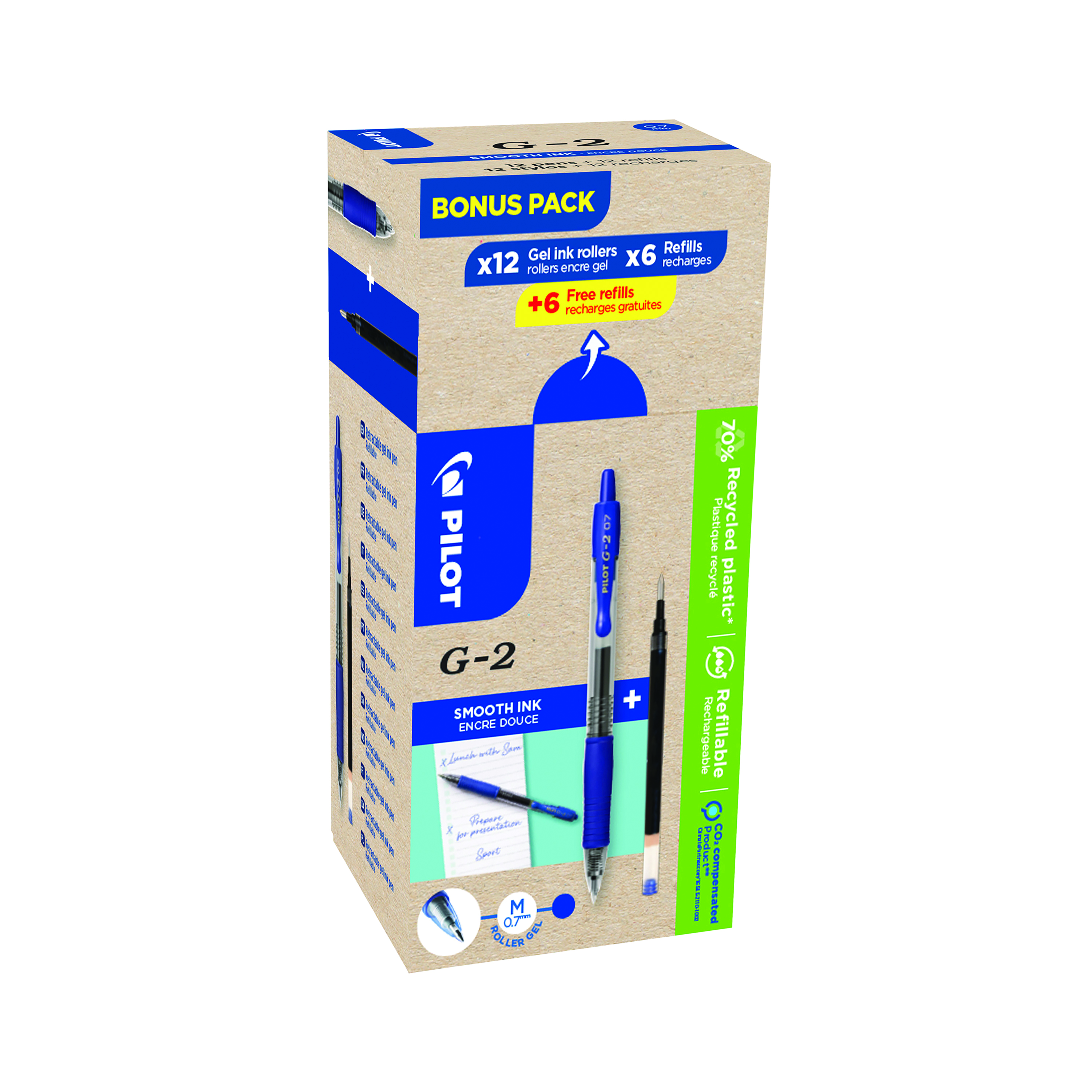 Pilot+G-2+GreenPack+Gel+0.7+Ink+Rollerball+Pen%2FRefill+12+Pens%2B12+Refills+Blu+%28Pack+of+24%29+WLT556183