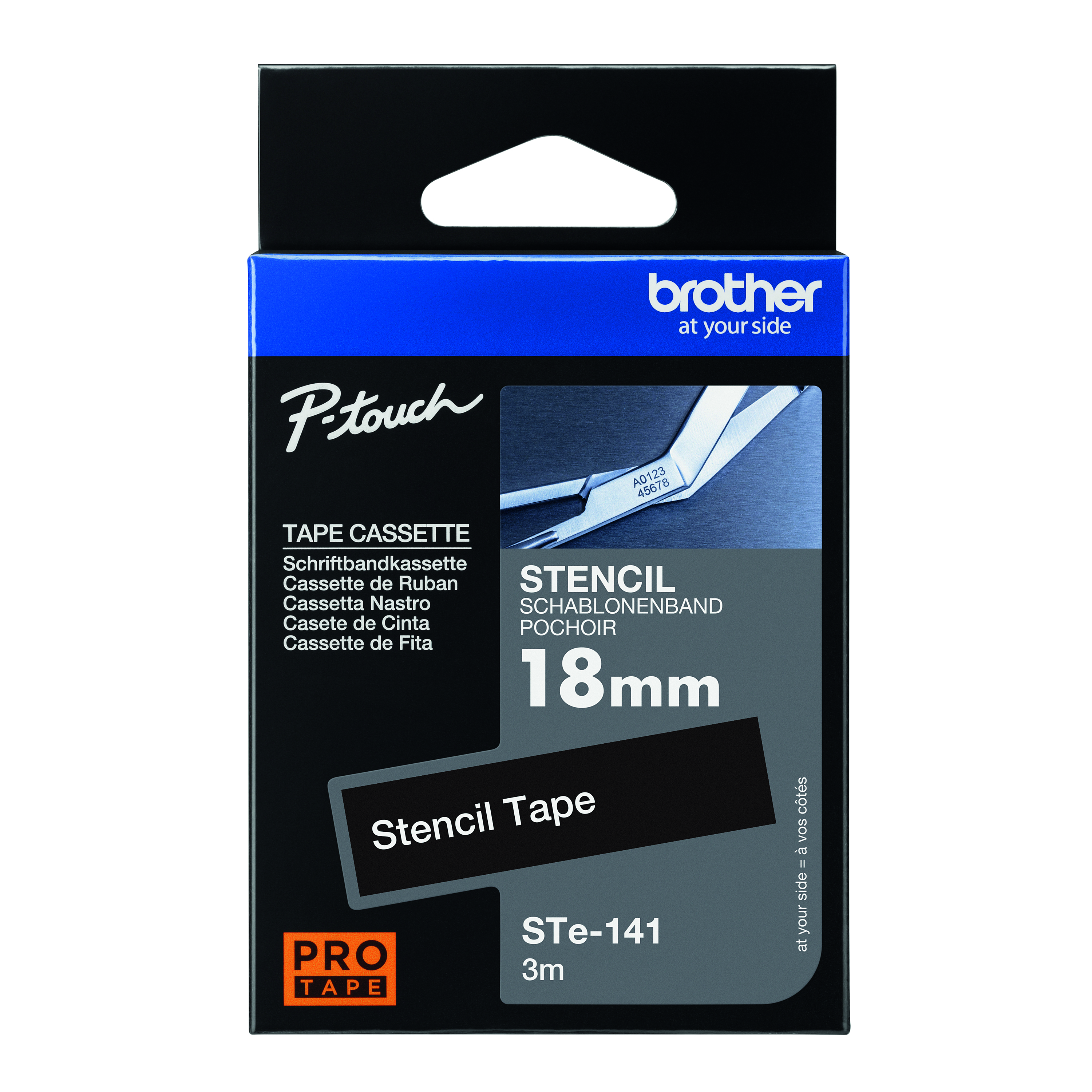 Brother+P-Touch+Stencil+Tape+Cassette+18mm+x+3m+Black+on+White+Tape+STE-141