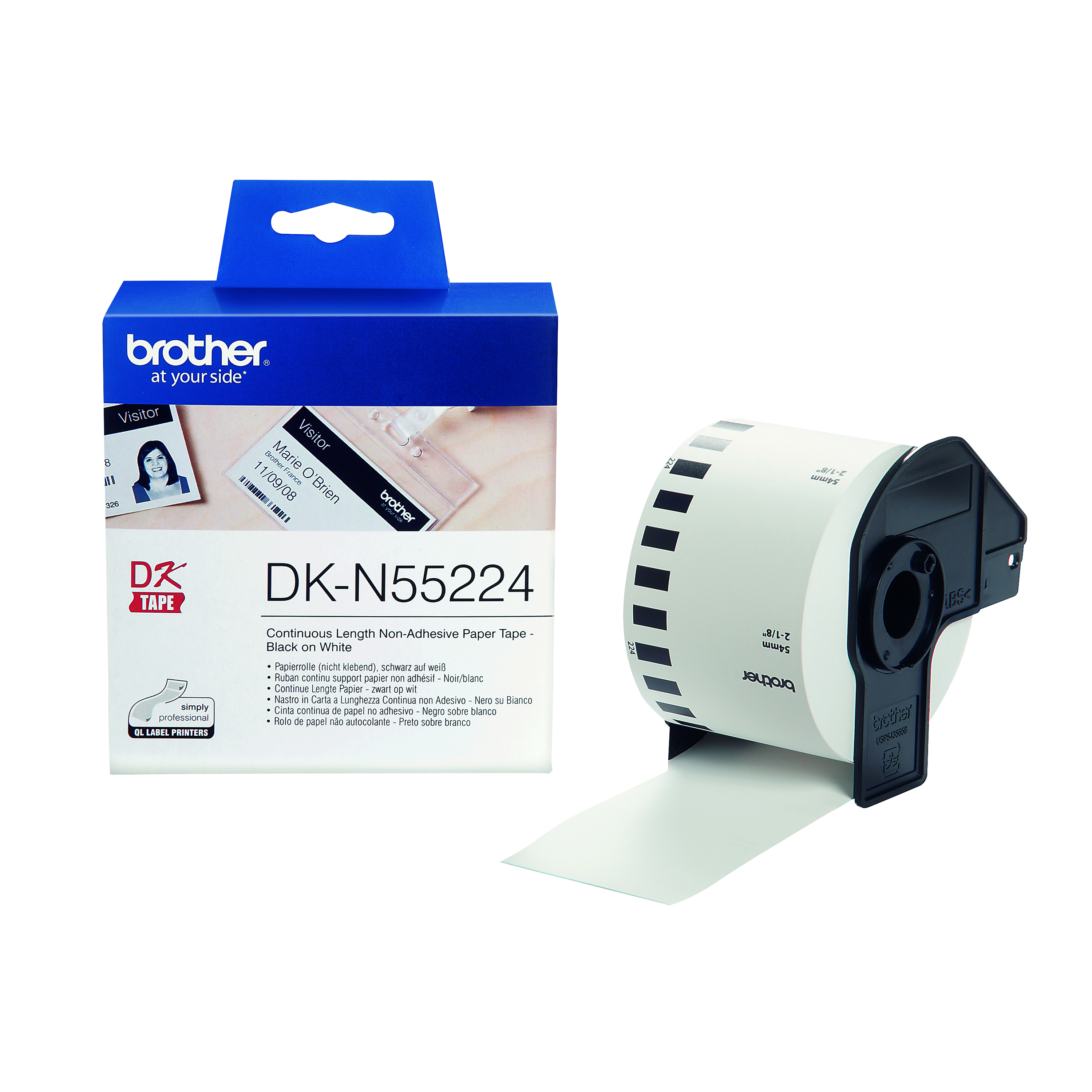 Brother+Continuous+Non-Adhesive+Paper+Roll+Black+on+White+54mm+DKN55224