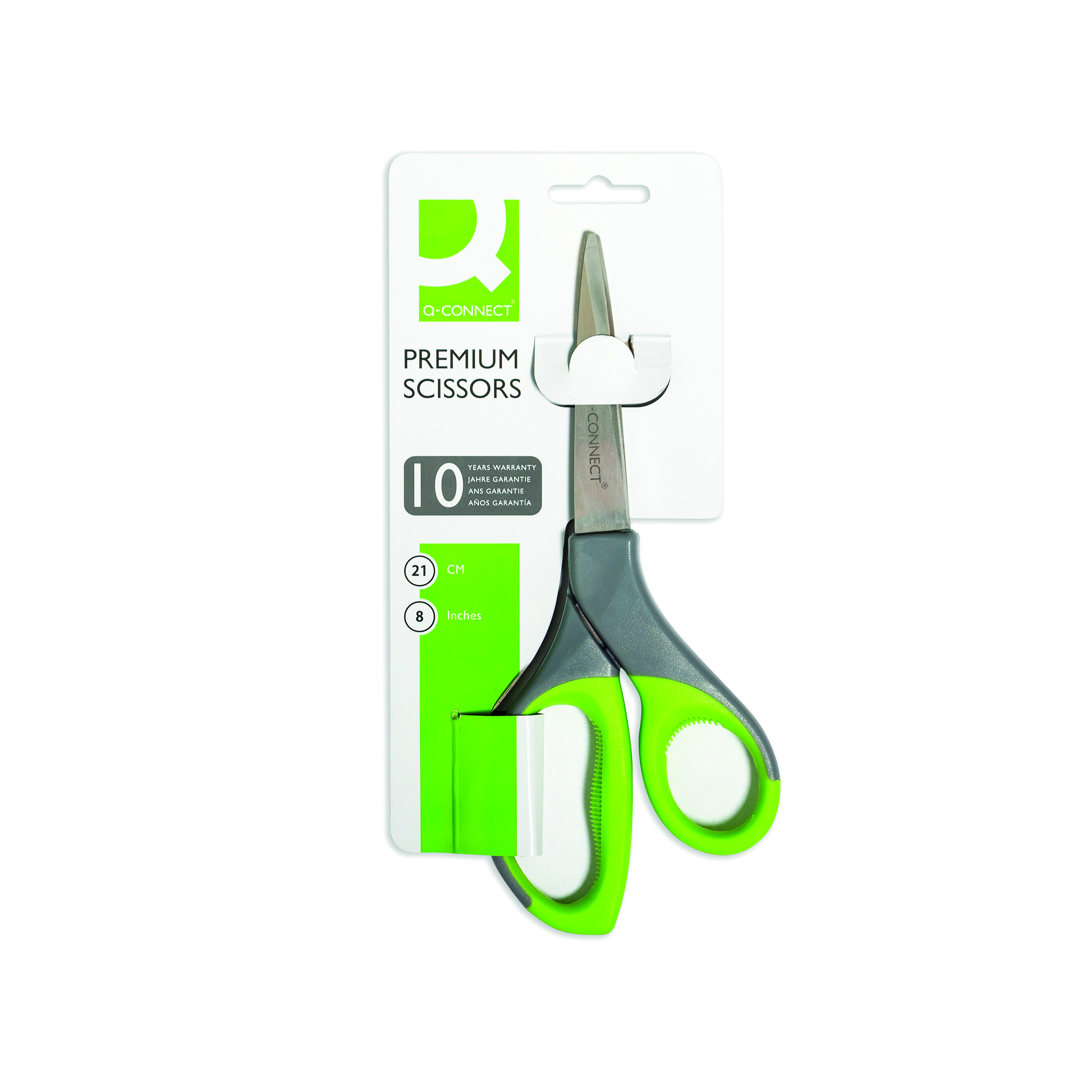 Q-Connect+Premium+Ergonomic+Scissors+210mm+Stainless+Steel+Blades+Green%2FGrey+Handle+KF03987