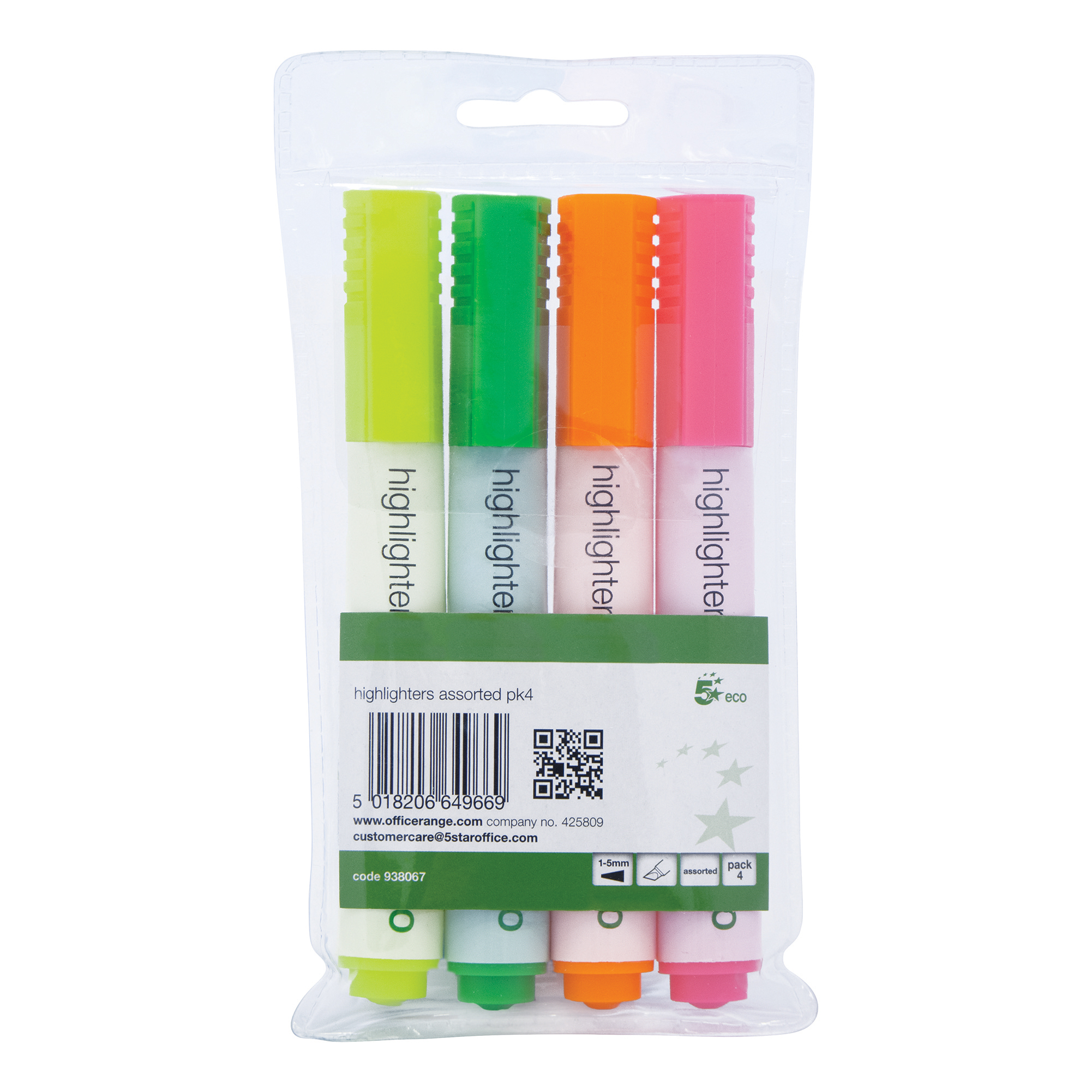 5+Star+Highlighter+Chisel+Tip+1-5mm+Line+Wallet+Assorted+%28Pack+of+4%29