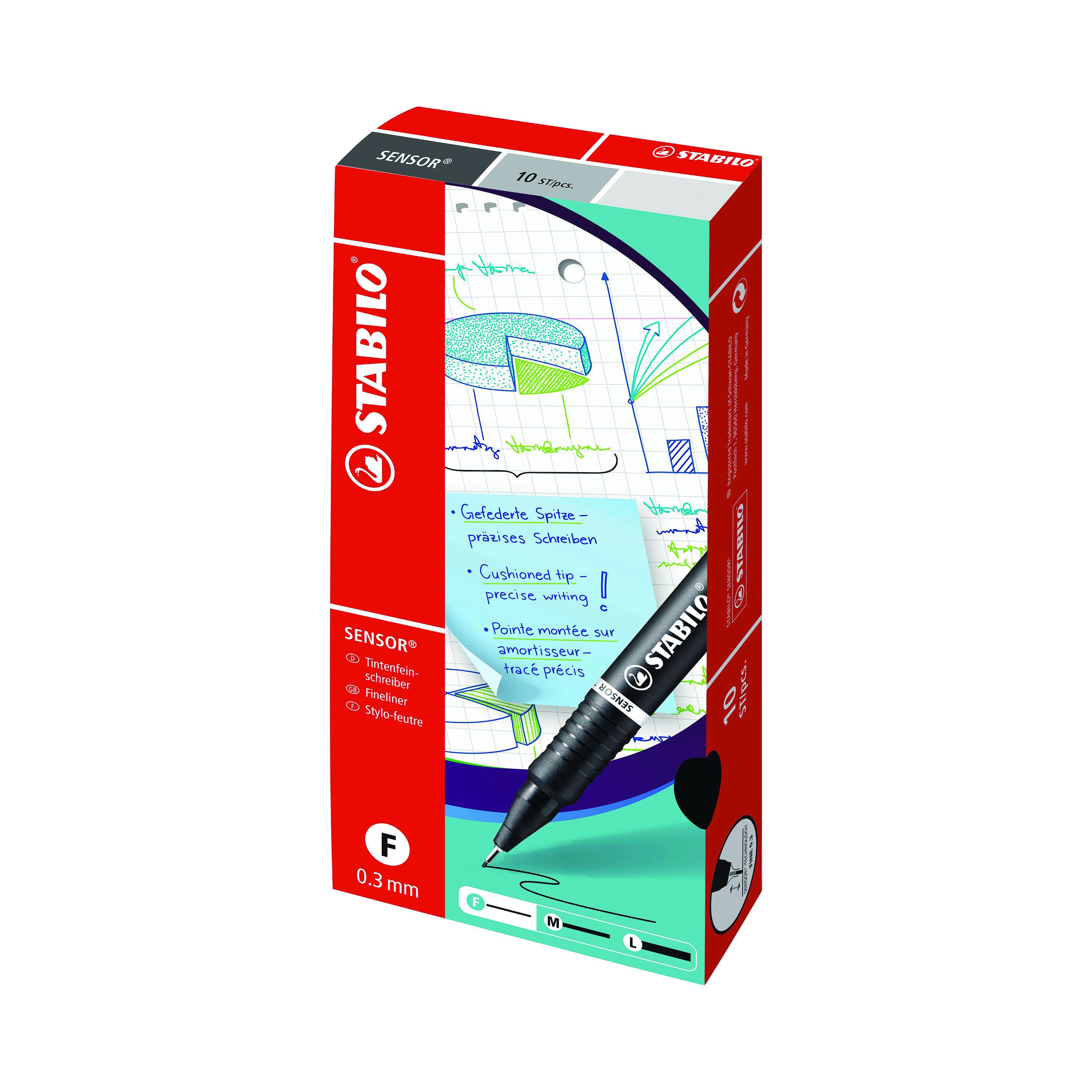 Stabilo+Sensor+Cushion+Tip+Fineliner+Pen+Red+%28Pack+of+10%29+189%2F40