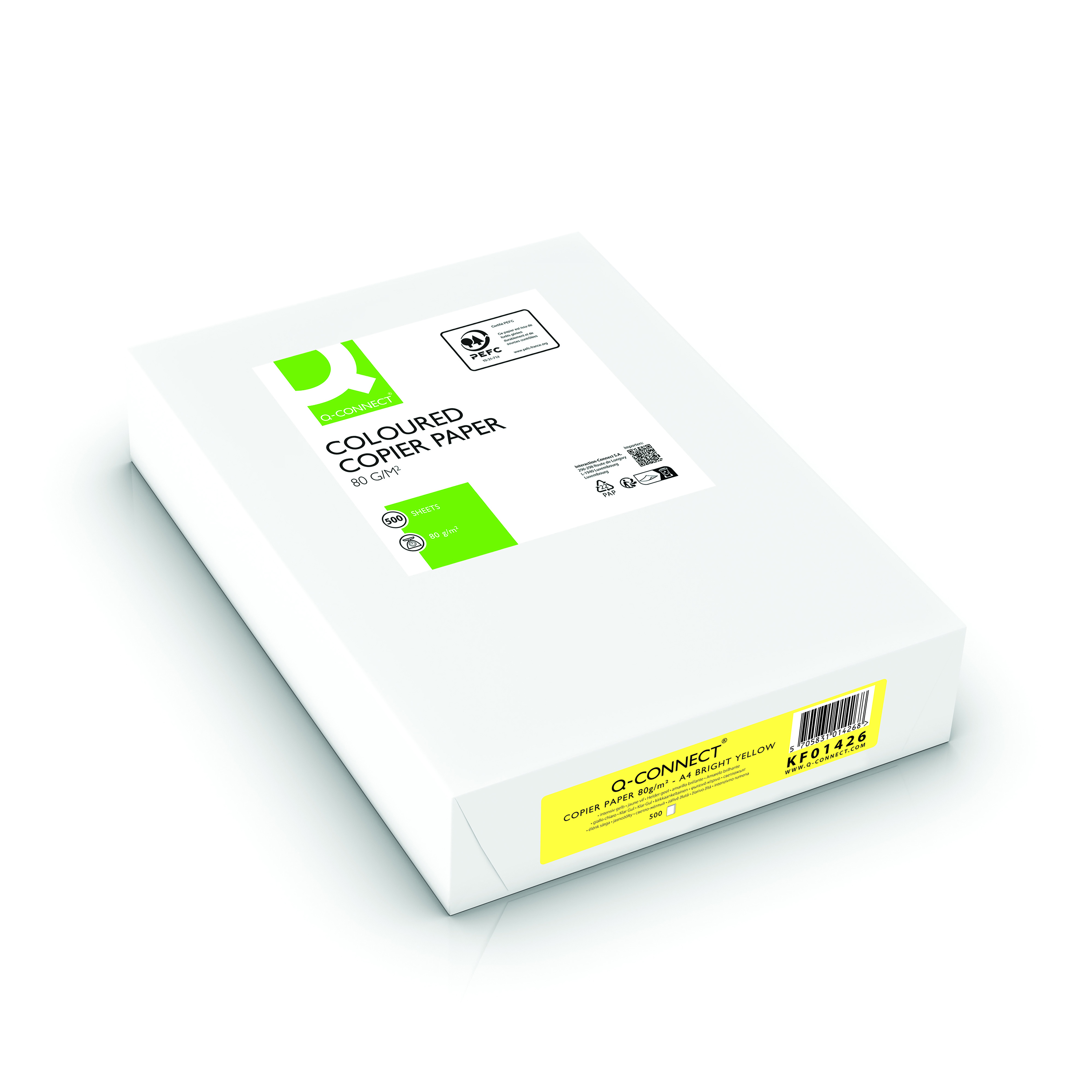 Q-Connect+Bright+Yellow+Coloured+A4+Copier+Paper+80gsm+Ream+%28Pack+of+500%29+KF01426