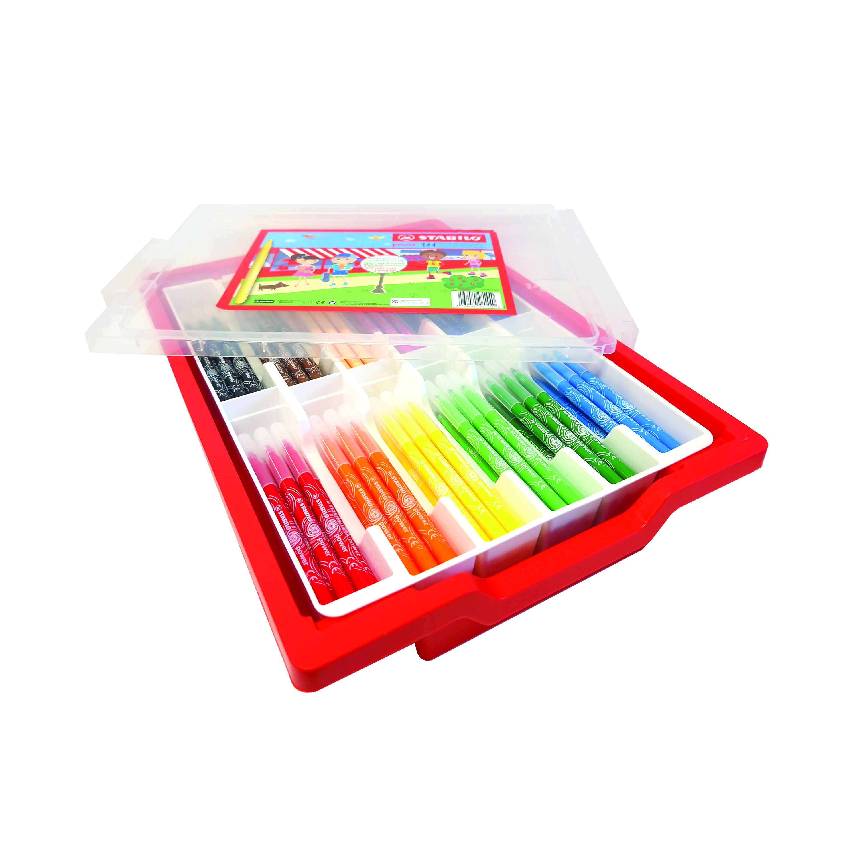 Stabilo+Power+Felt+Tip+Pens+Classpack+with+Gratnell+Tray+Assorted+%28Pack+of+144%29+F028144N