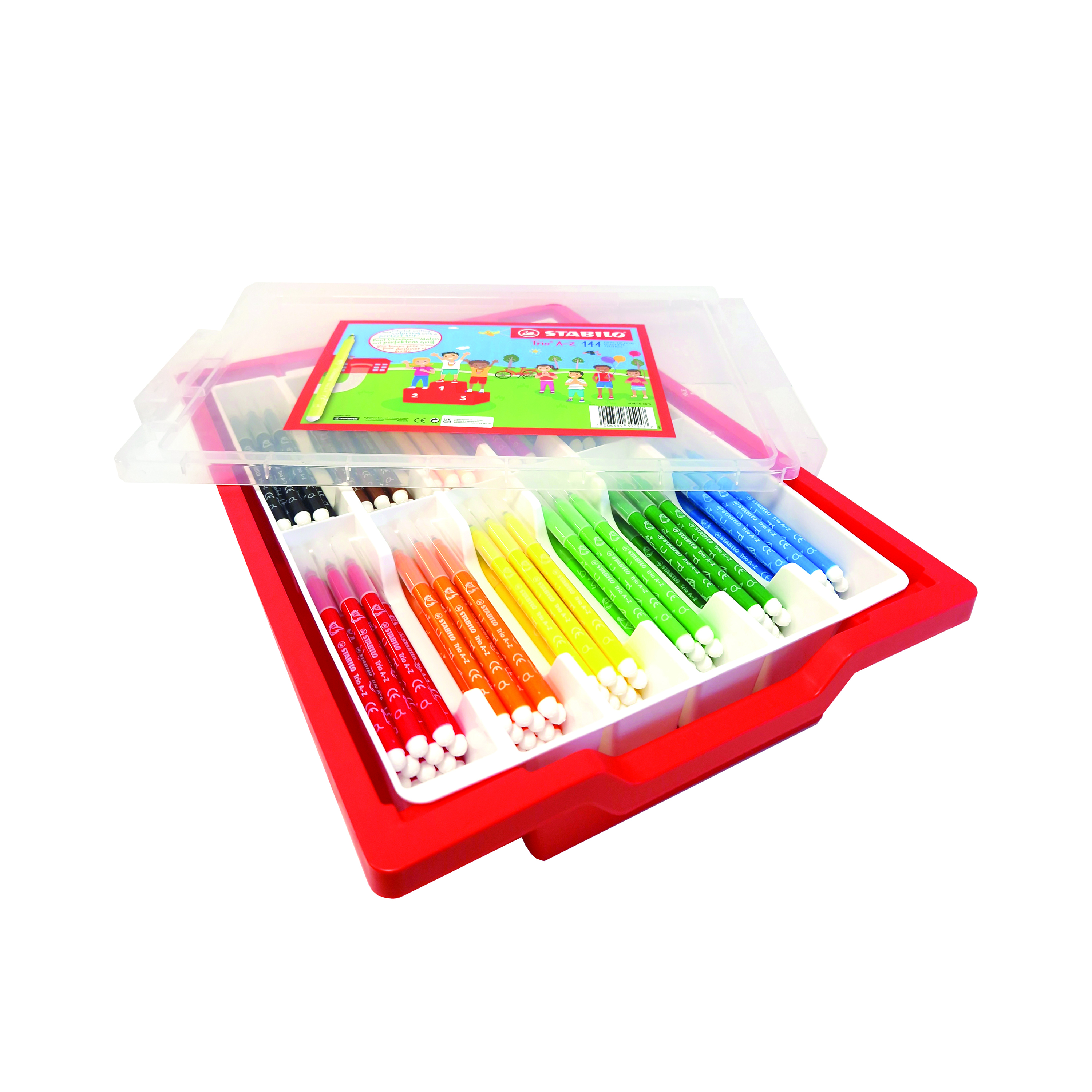 Stabilo+Trio+A-Z+Felt+Tip+Colour+Pens+Classpack+Gratnell+Tray+Assorted+%28Pack+of+144%29+F378%2F144-04