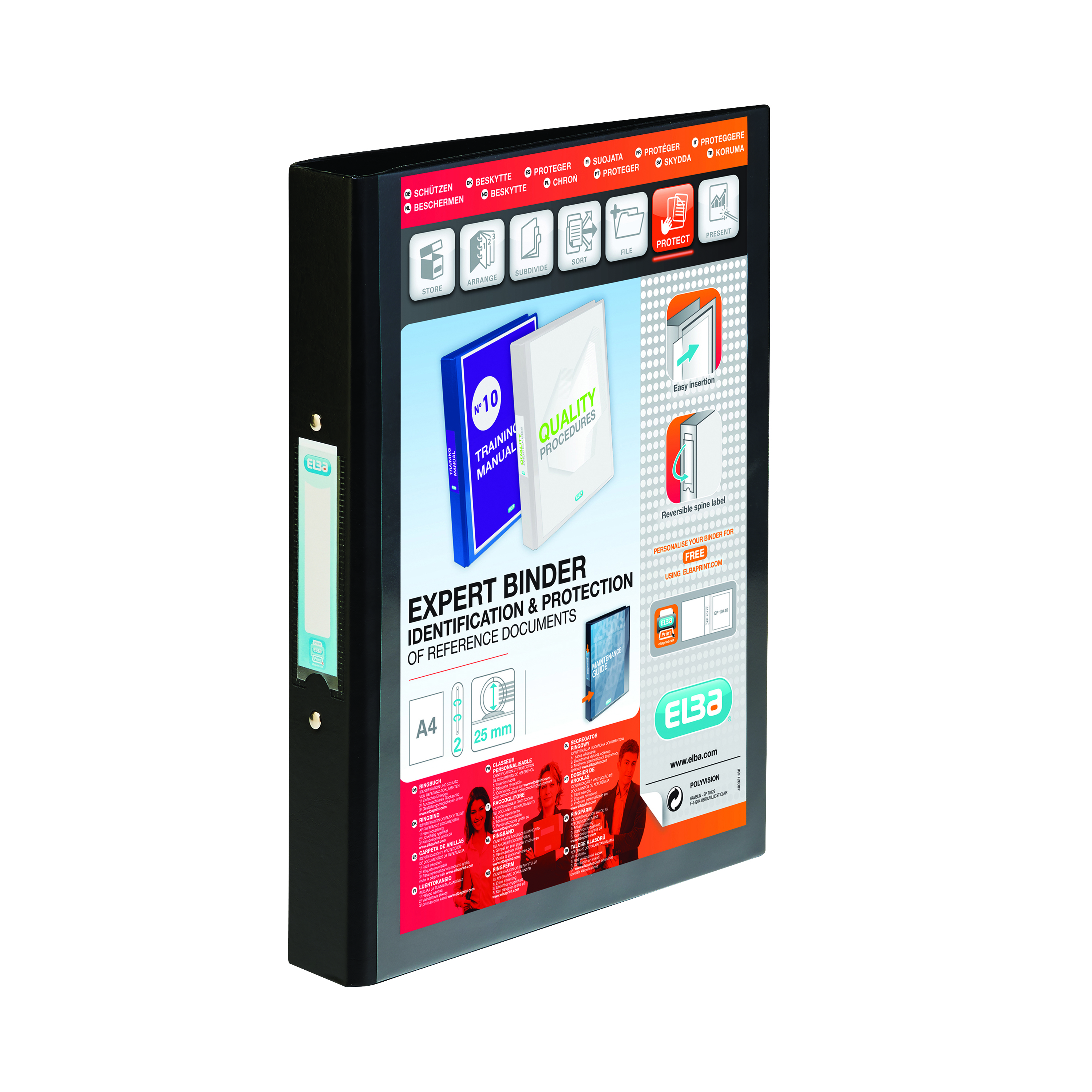 Elba+Vision+25mm+2+O-Ring+Presentation+Binder+A4+Black+100080891