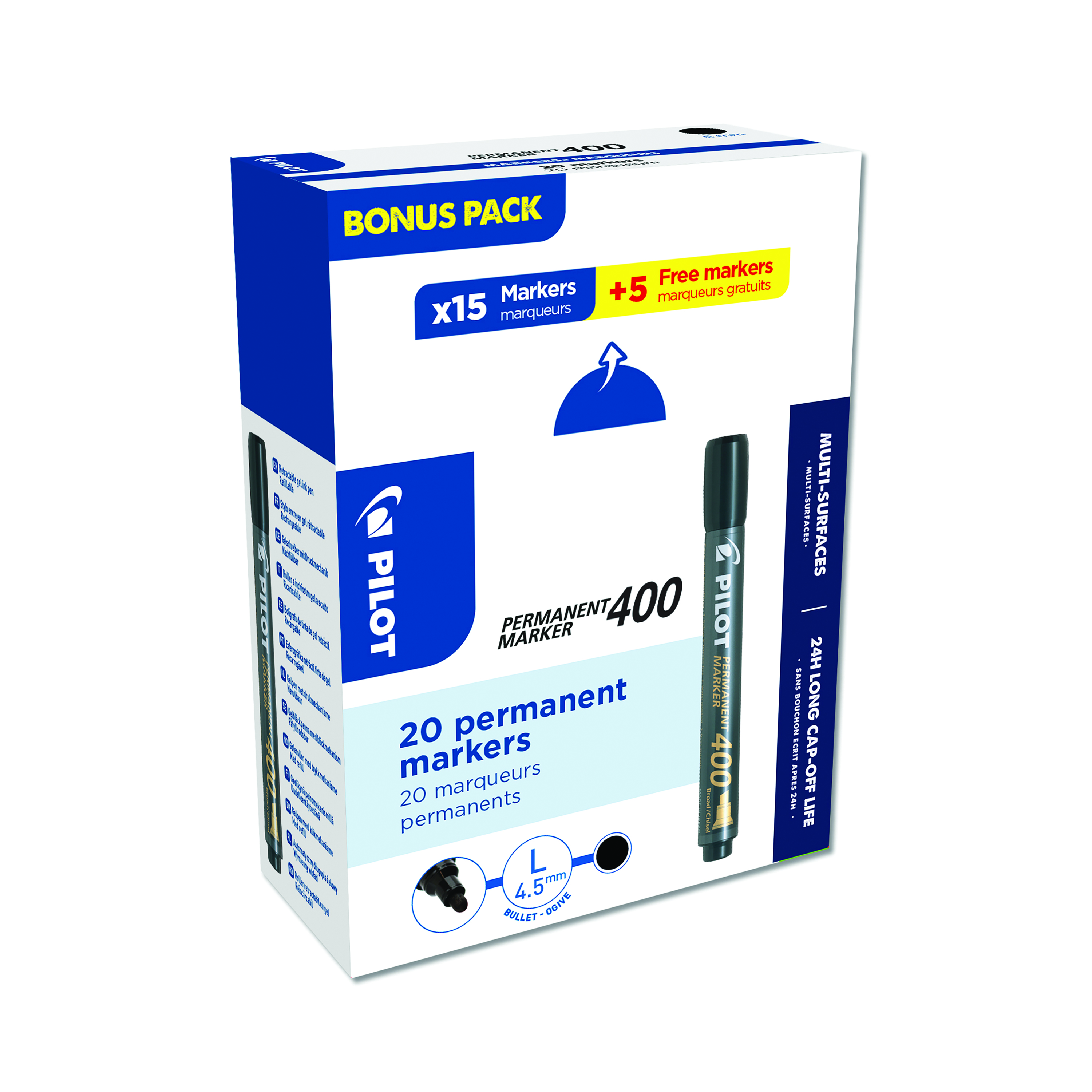 Pilot+Permanent+Marker+400+Chisel+Tip+Black+Value+Pack+15+%2B+5+FREE+%28Pack+of+20%29+3131910504061