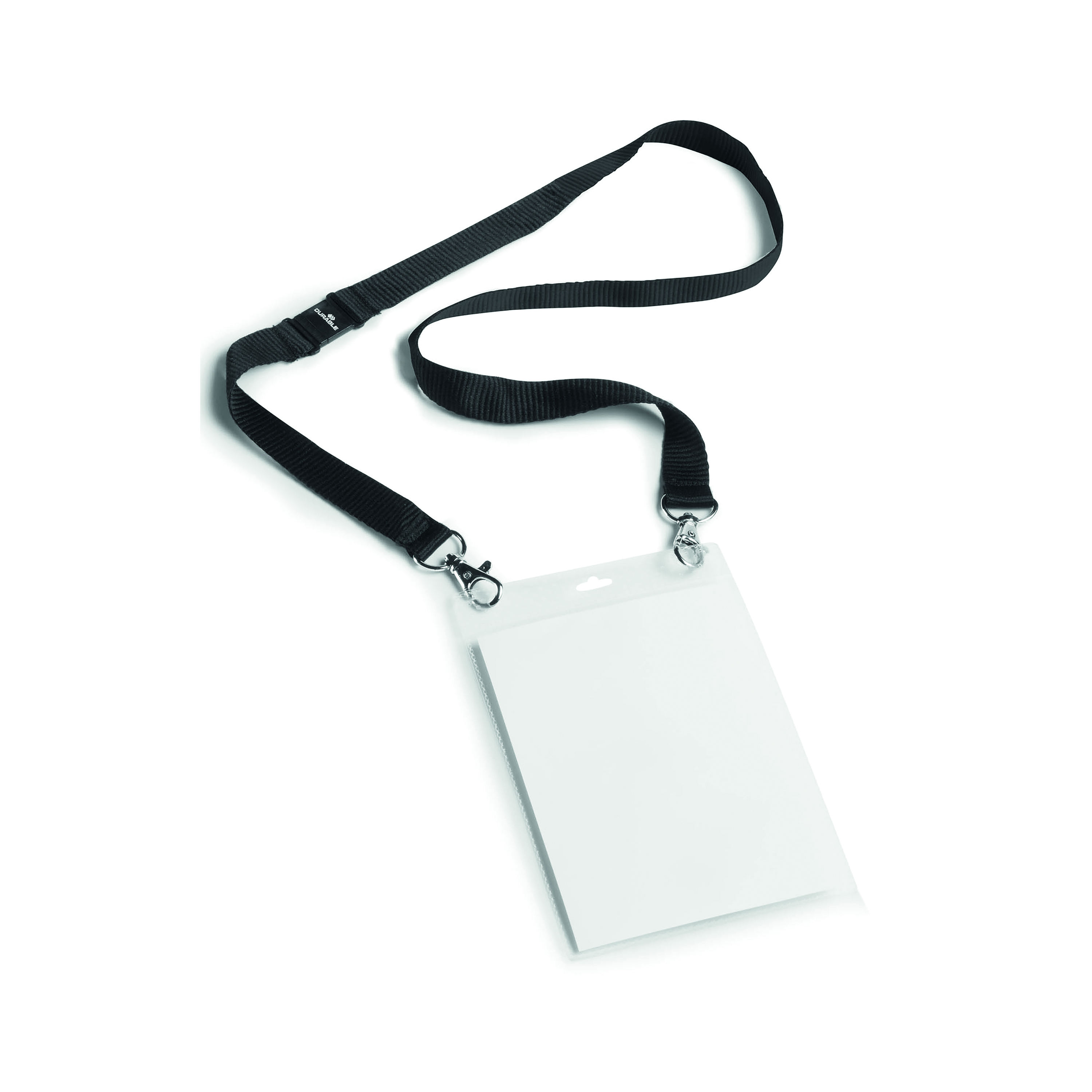 Durable+A6+Name+Badge+with+Black+Textile+Lanyard+%28Pack+of+10%29+852501