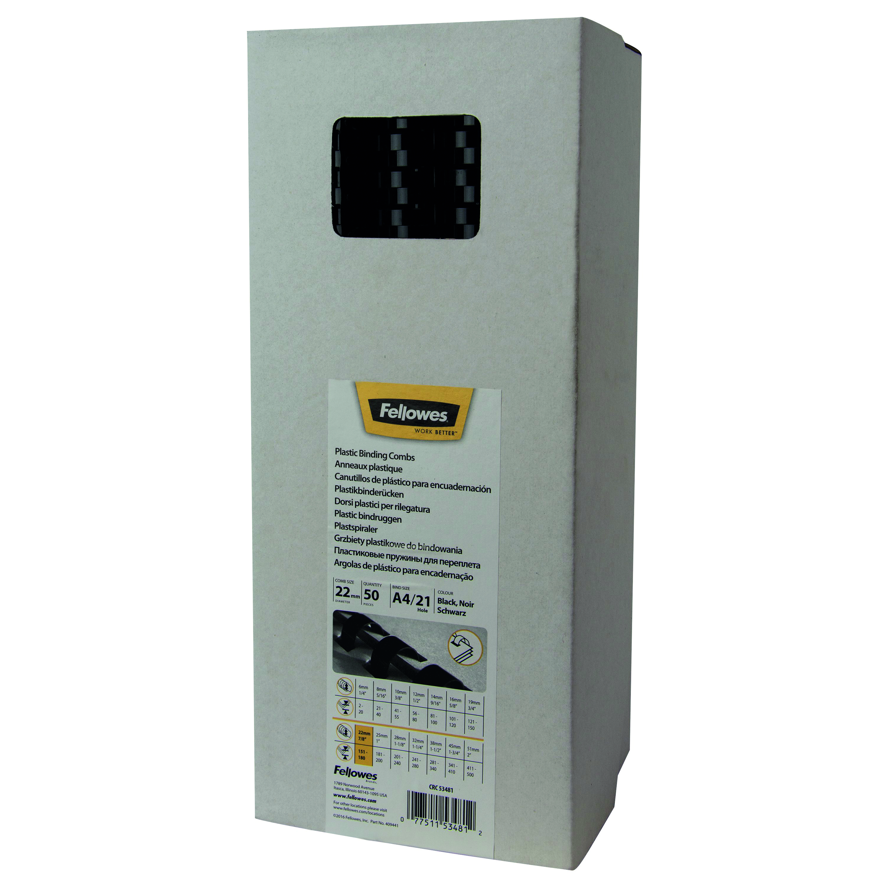 Fellowes+A4+Binding+Combs+22mm+Black+%28Pack+of+50%29+53481