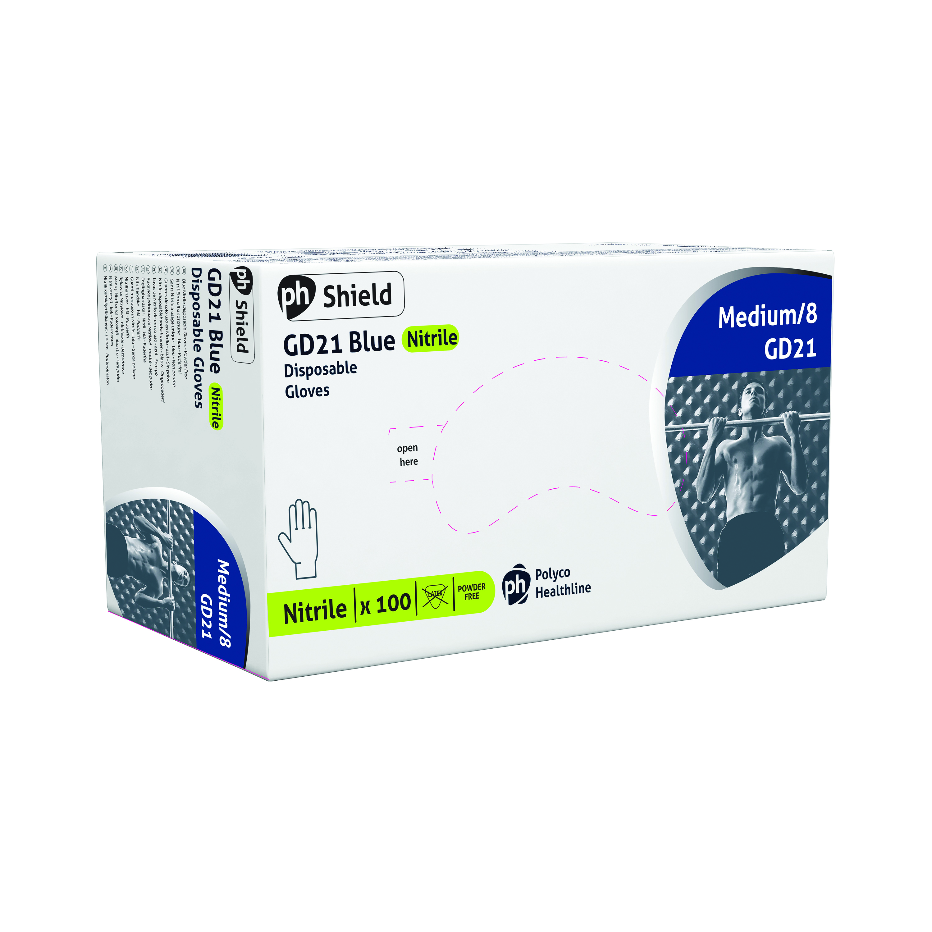 Shield+Powder+Free+Nitrile+Micro+Textured+Disposable+Gloves+Medium+Blue+%28Pack+of+100%29+GD21+Medium