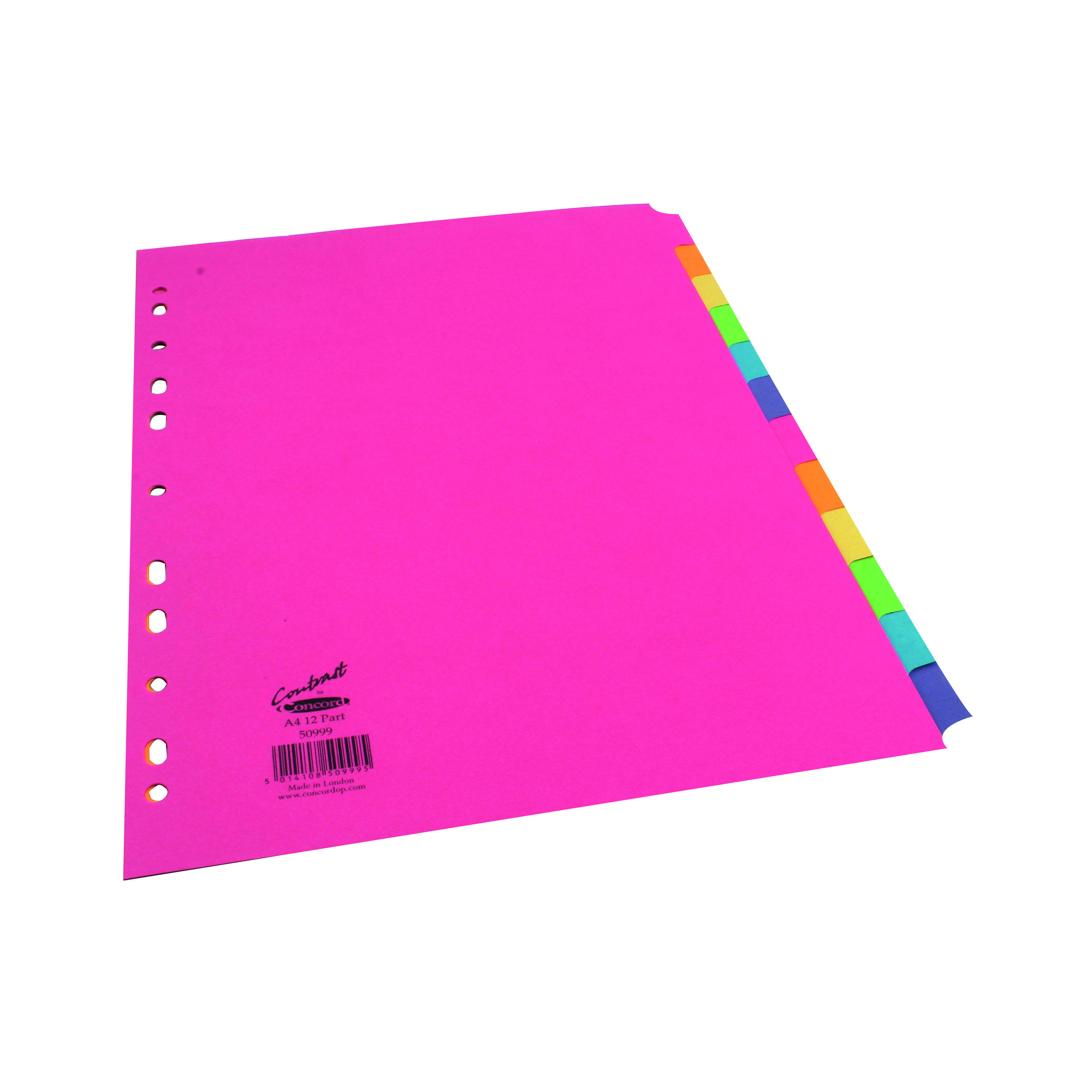 Concord+Divider+12-Part+A4+160gsm+Bright+Assorted+50999