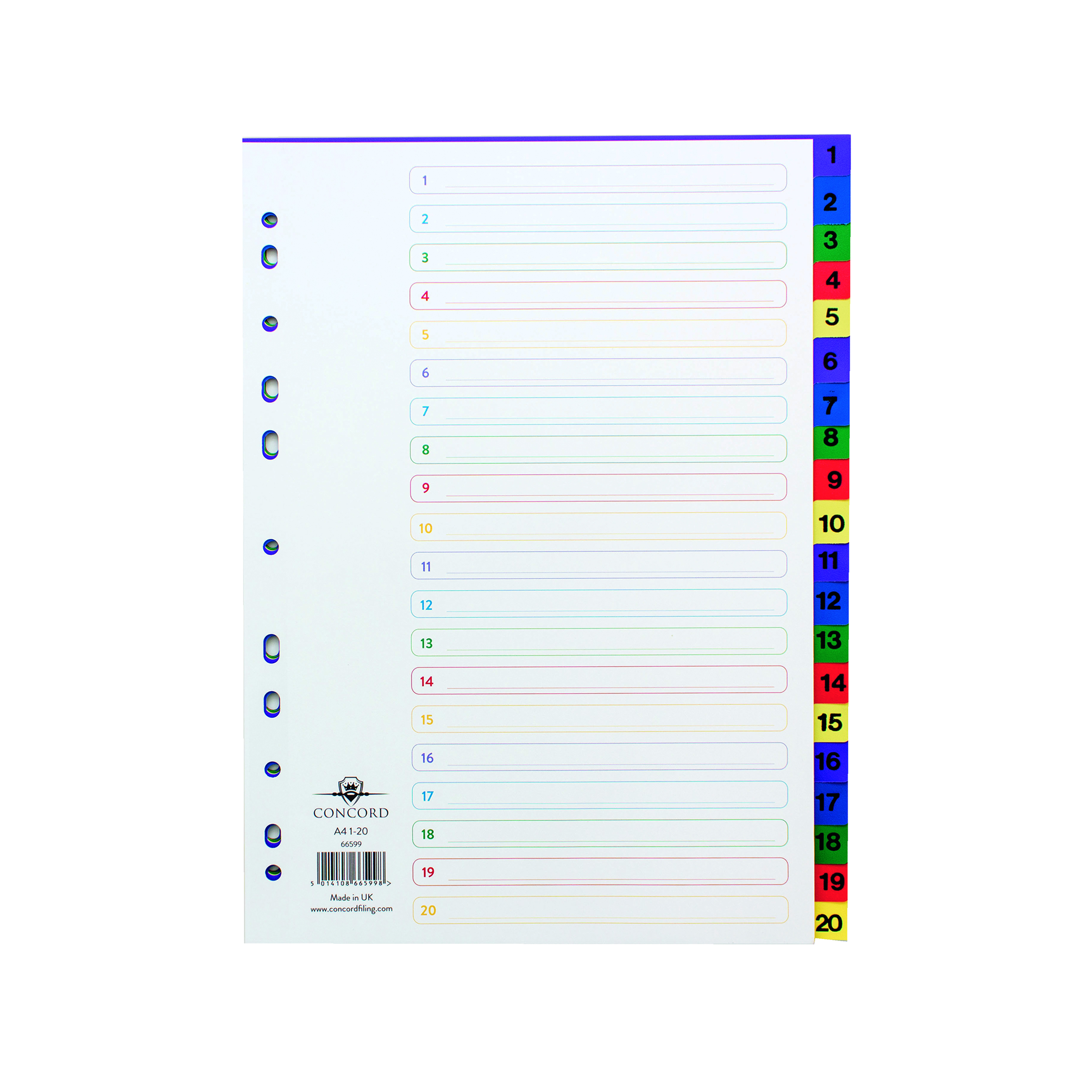 Concord+1-20+Index+Polypropylene+Multicoloured+A4+66599