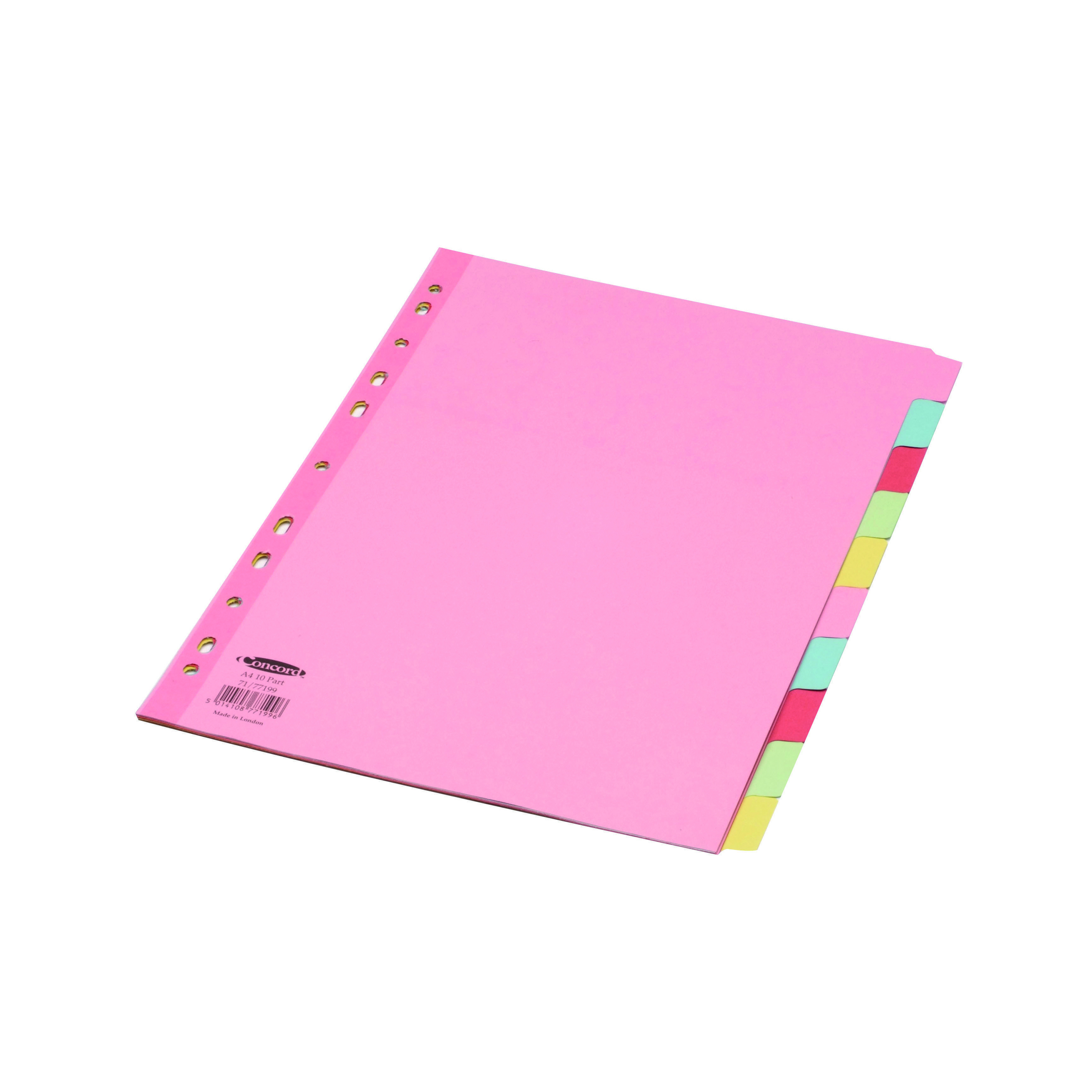 Concord+Reinforced+Divider+10-Part+A4+160gsm+Pastel+Colours+77199