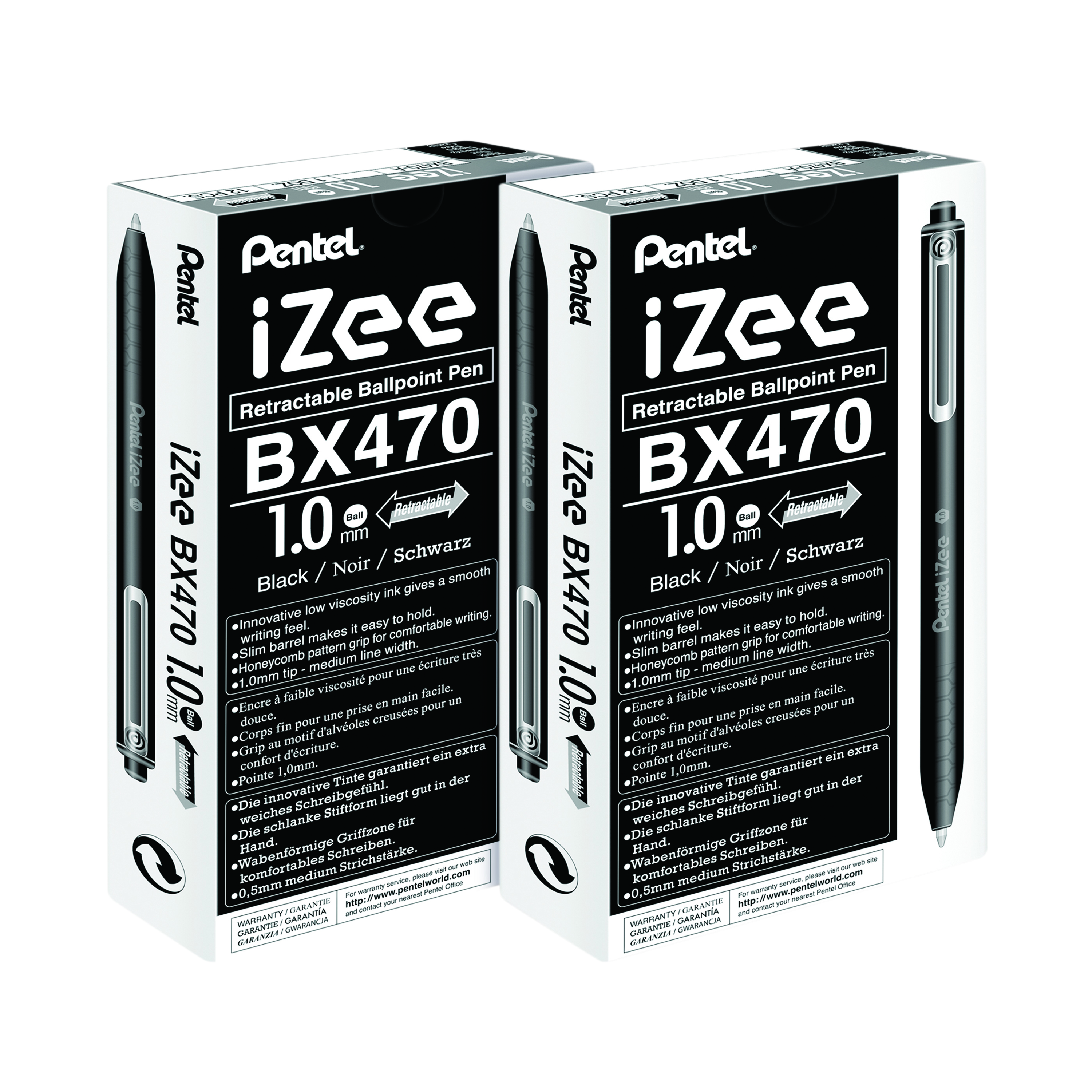 Pentel+iZee+Retractable+Ballpoint+Pen+1.0mm+Black+%28Pack+of+12%29+2For1