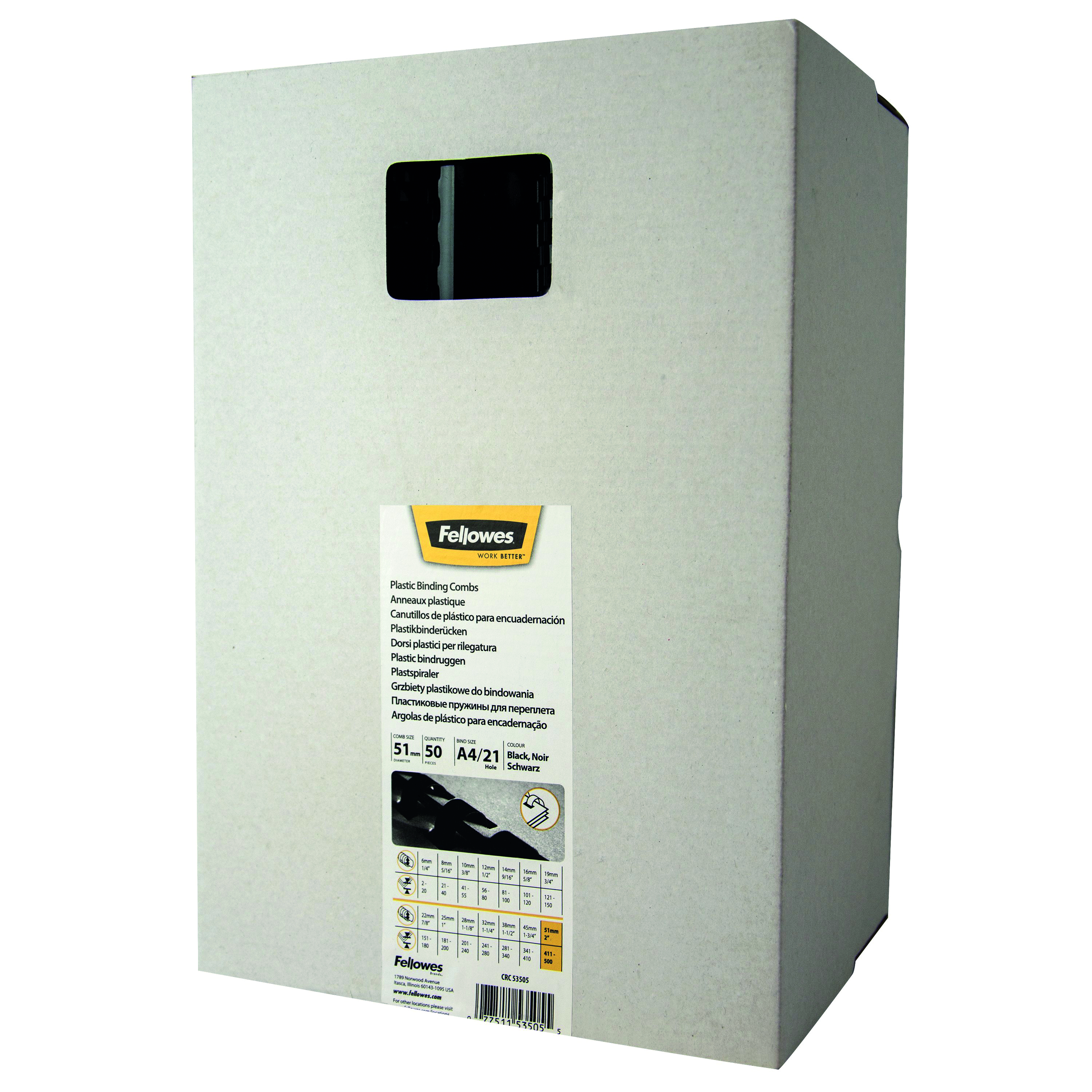 Fellowes+A4+Binding+Combs+51mm+Black+%28Pack+of+50%29+53505