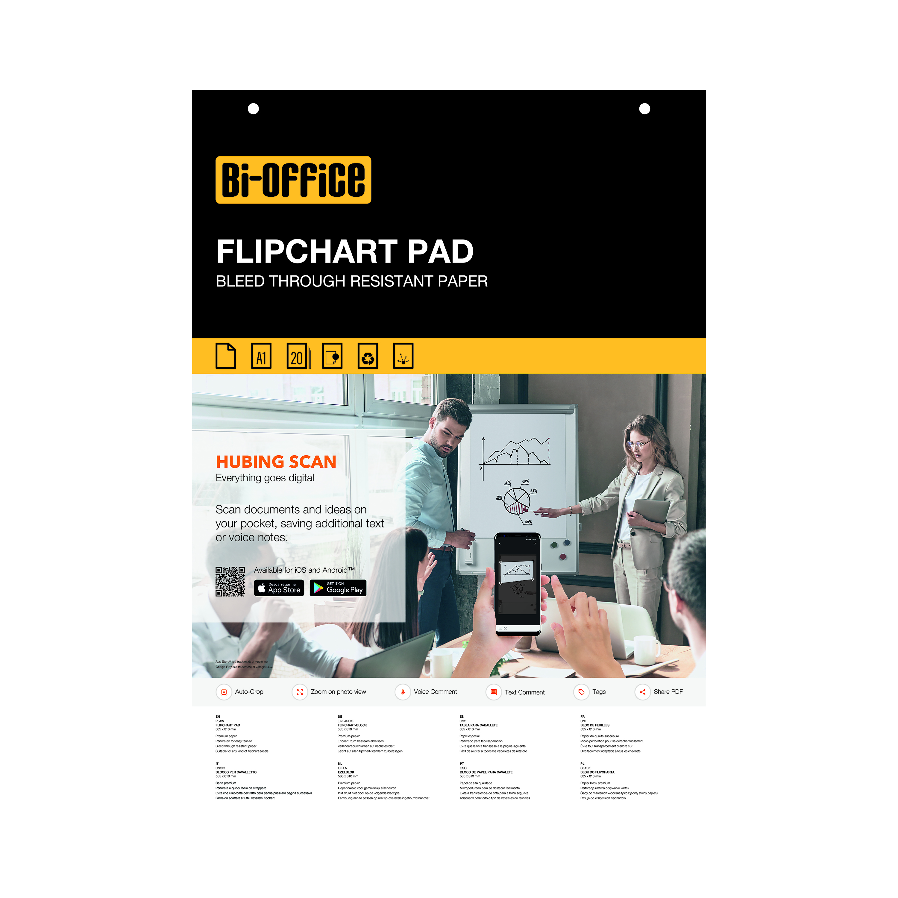Bi-Office+Flipchart+Pad+Plain+20+Sheets+55gsm+Paper+A1+%28Pack+of+5%29+FL012203