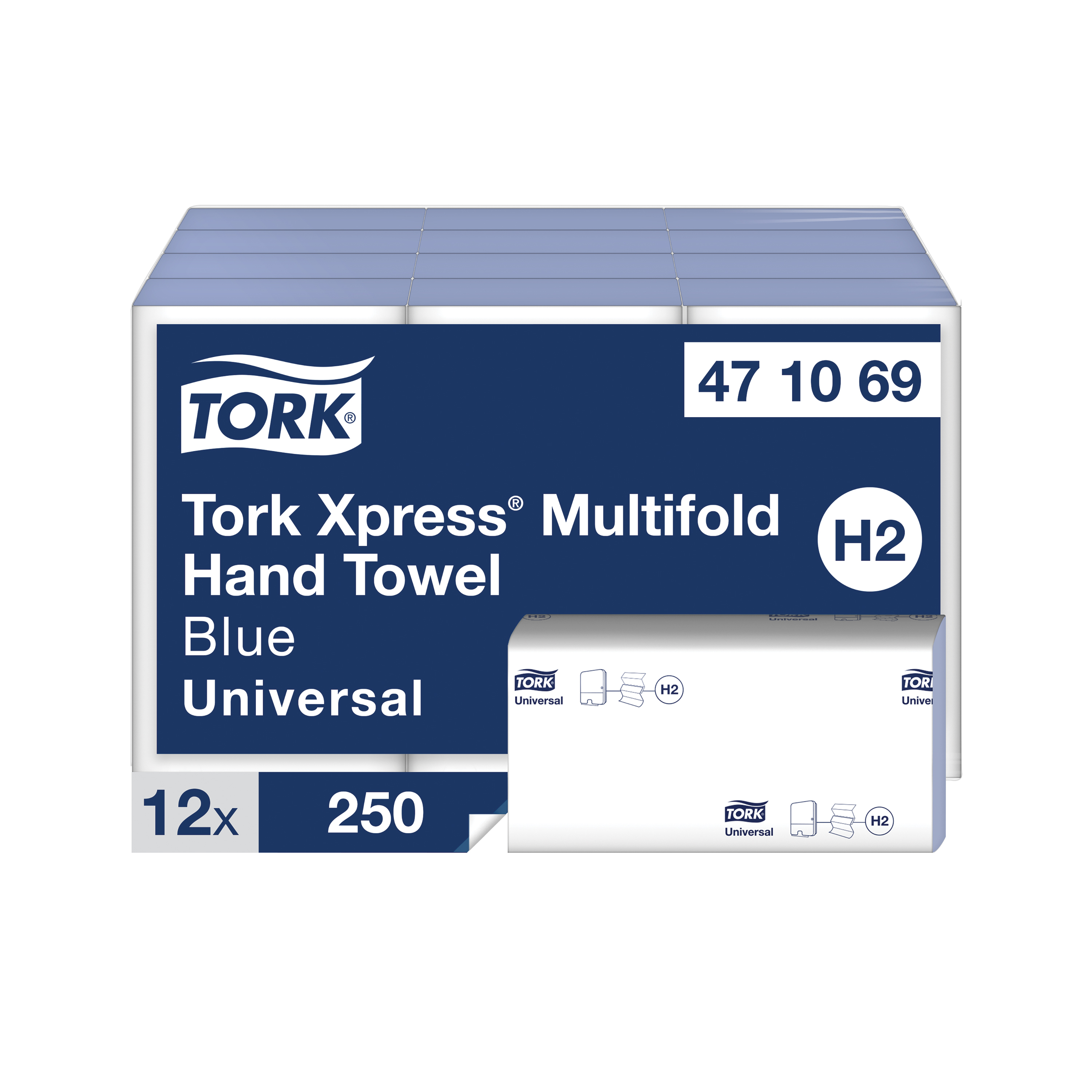 Tork+Xpress+Multifold+Hand+Towel+1-Ply+H2+Blue+250+Sheets+%28Pack+of+12%29+471069