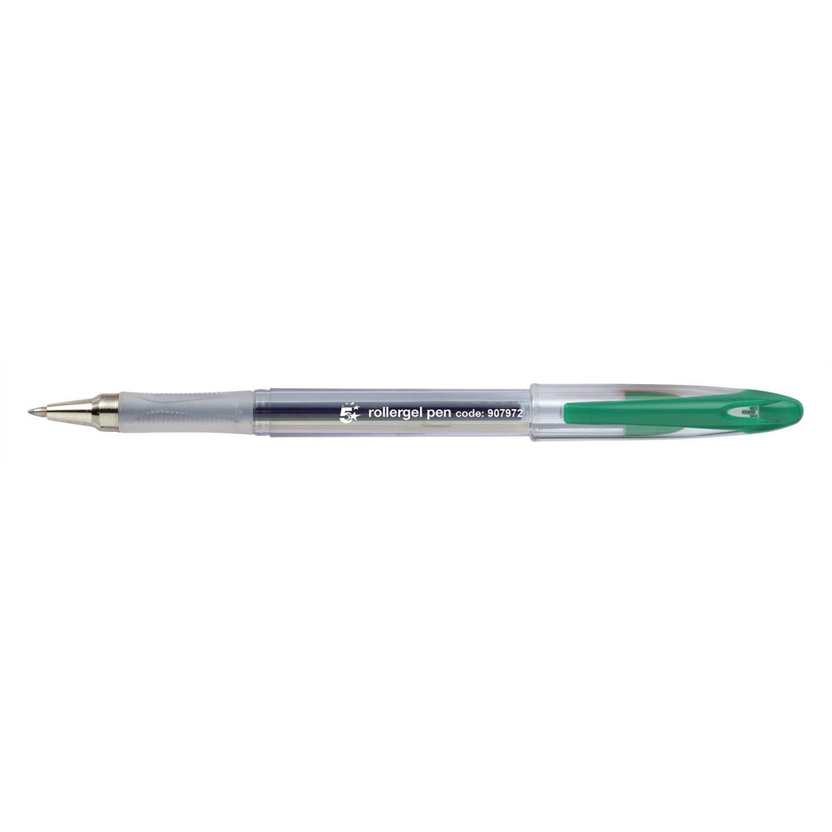 5+Star+Office+Roller+Gel+Pen+Clear+Barrel+1mm+Tip+0.5mm+Line+Green+%28Pack+of+12%29