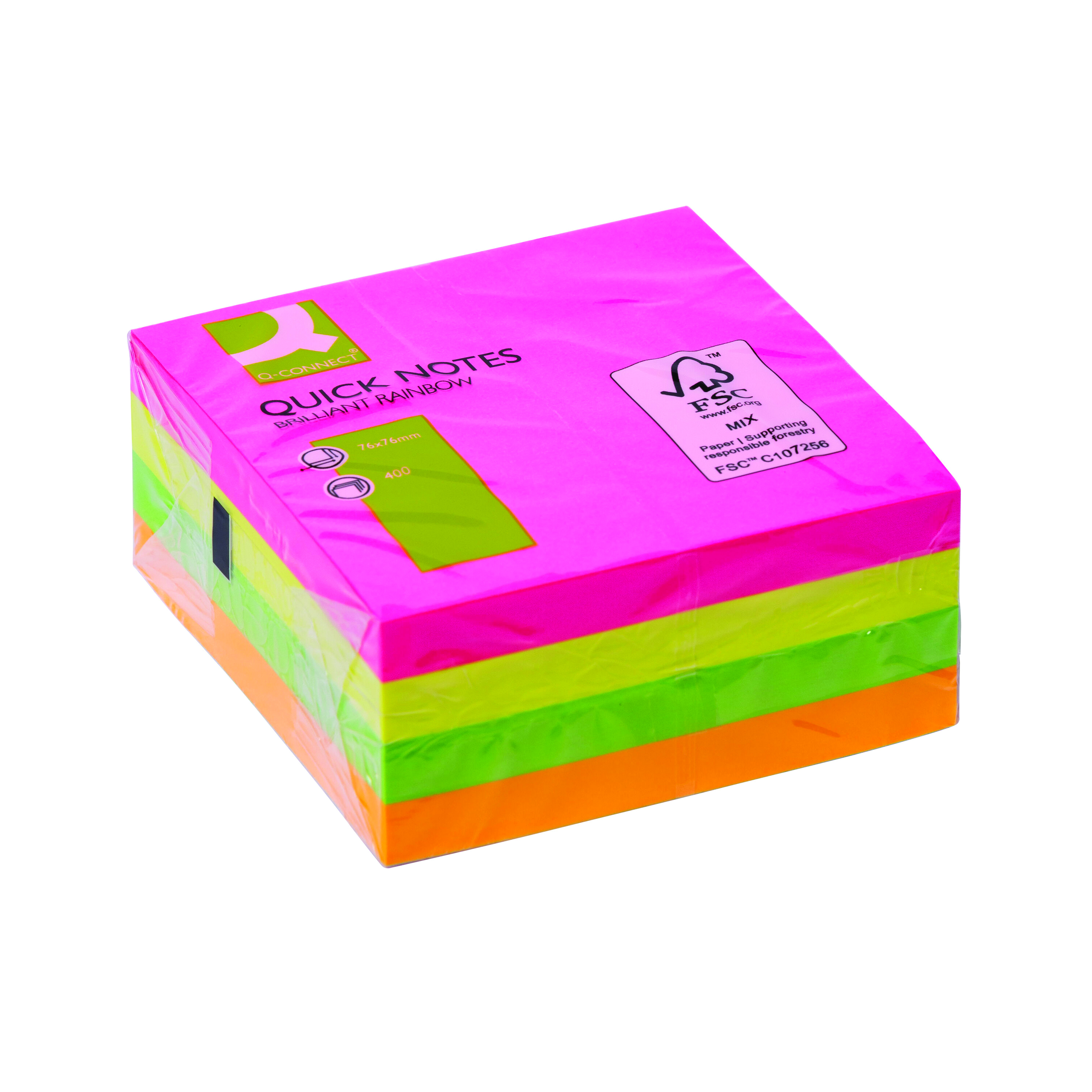 Q-Connect+Quick+Note+Brilliant+Rainbow+Cube+76x76mm+Neon+KF10497
