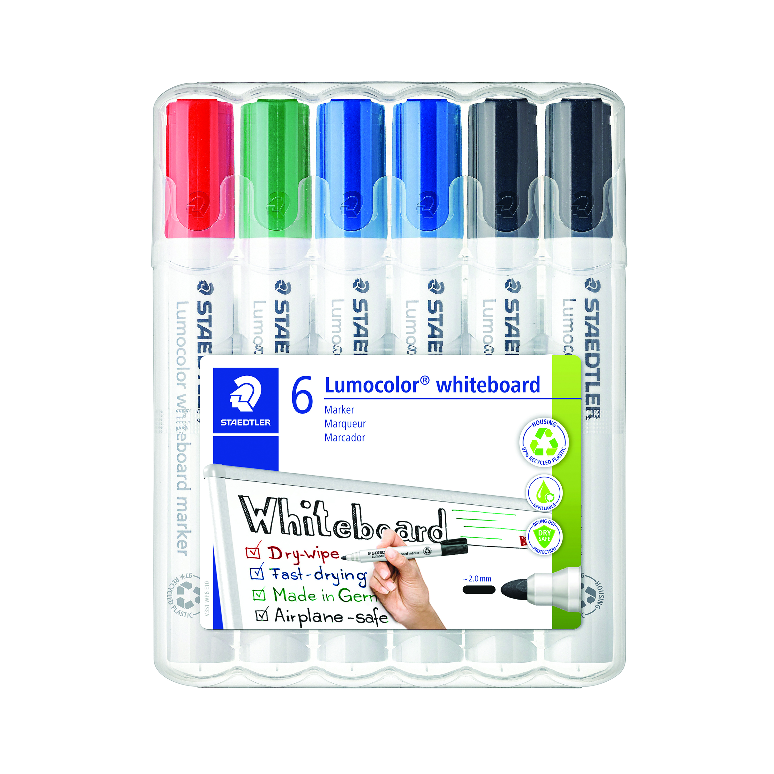 Staedtler+Lumocolor+351+Drywipe+Marker+Assorted+%28Pack+of+6%29+351+WP6
