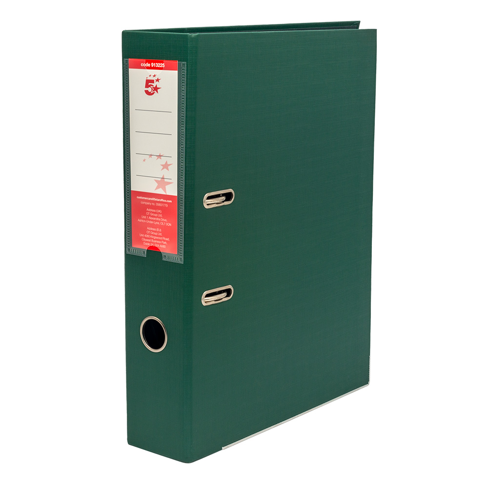 5+Star+Office+Premium+Polypropylene+Lever+Arch+File+Foolscap+Green+%28Pack+of+10%29