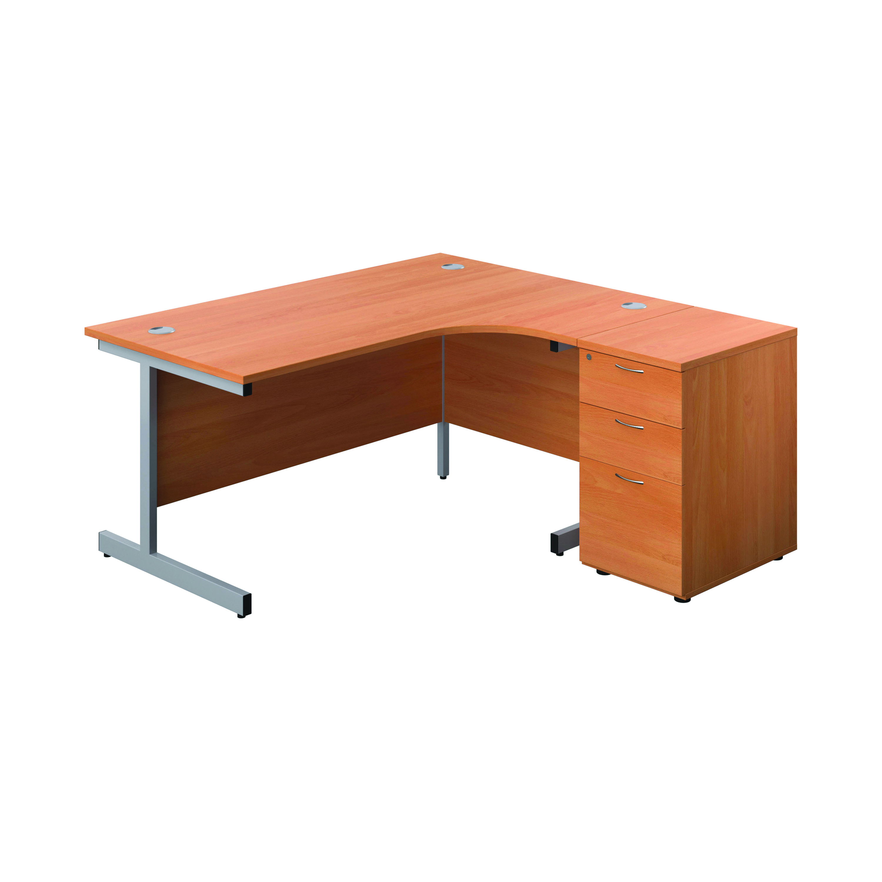 First+Radial+Right+Hand+Desk+with+Pedestal+1600x800-1200mm+Beech%2FSilver+KF803287