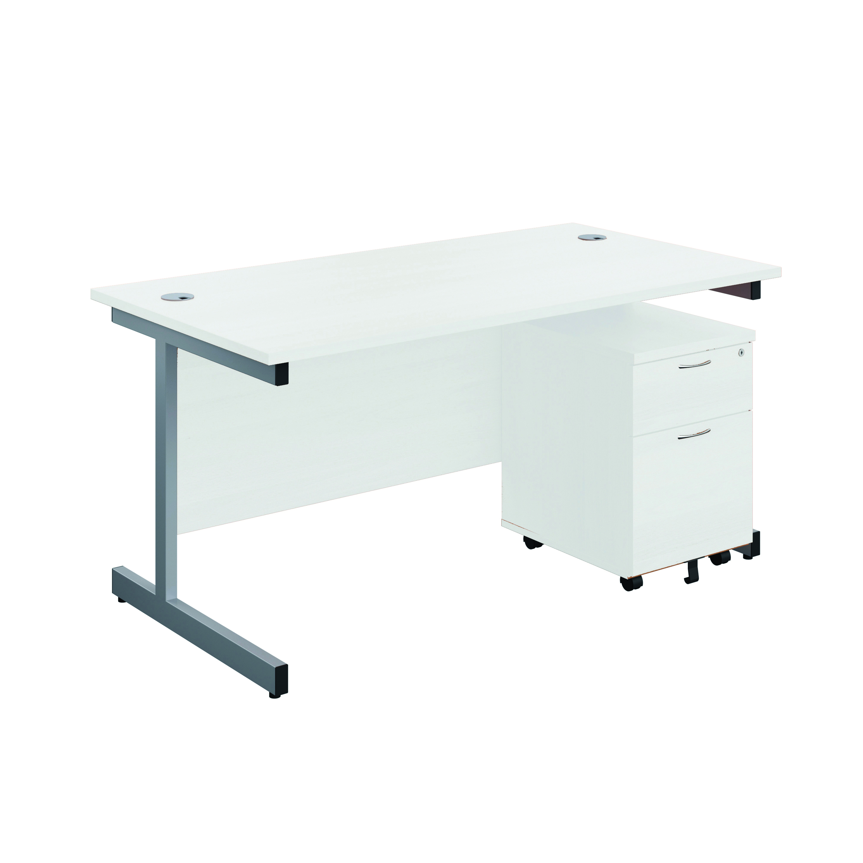 First+Single+Desk+with+2+Drawer+Pedestal+1600x800mm+White%2FSilver+KF803577