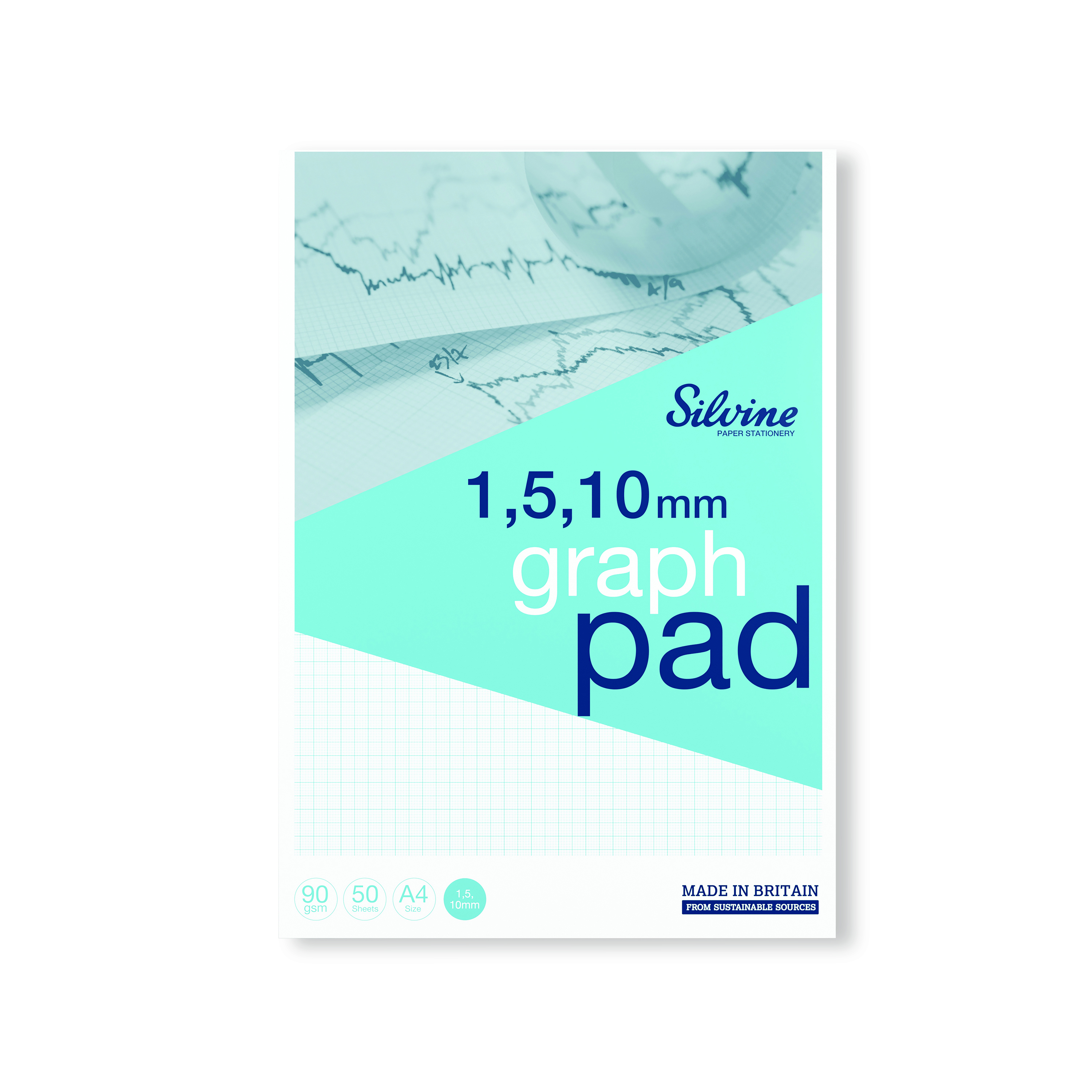 Silvine+Graph+Pad+1%2F5%2F10mm+50+Sheets+A4+A4GP1510