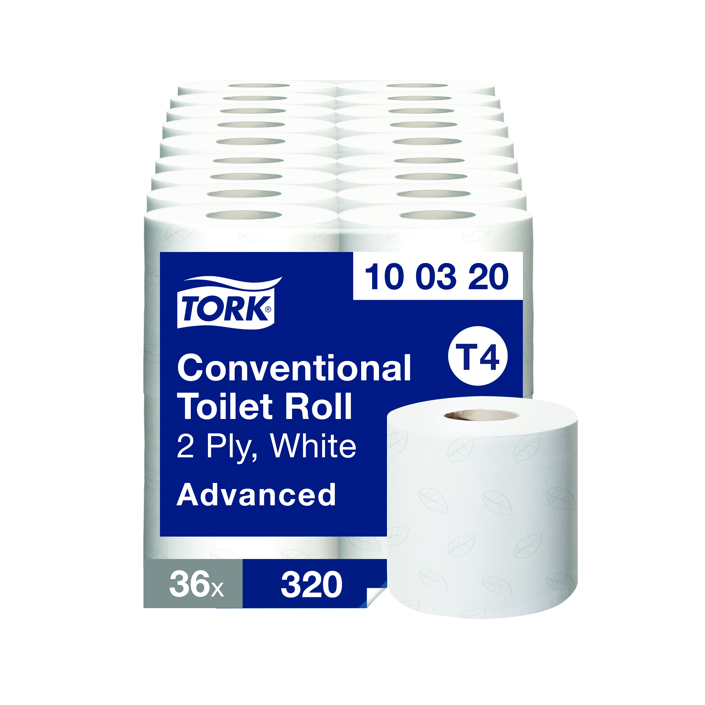 Tork+T4+Conventional+Toilet+Paper+Roll+Advanced+2-Ply+White+320+Sheets+%28Pack+of+36%29+100320