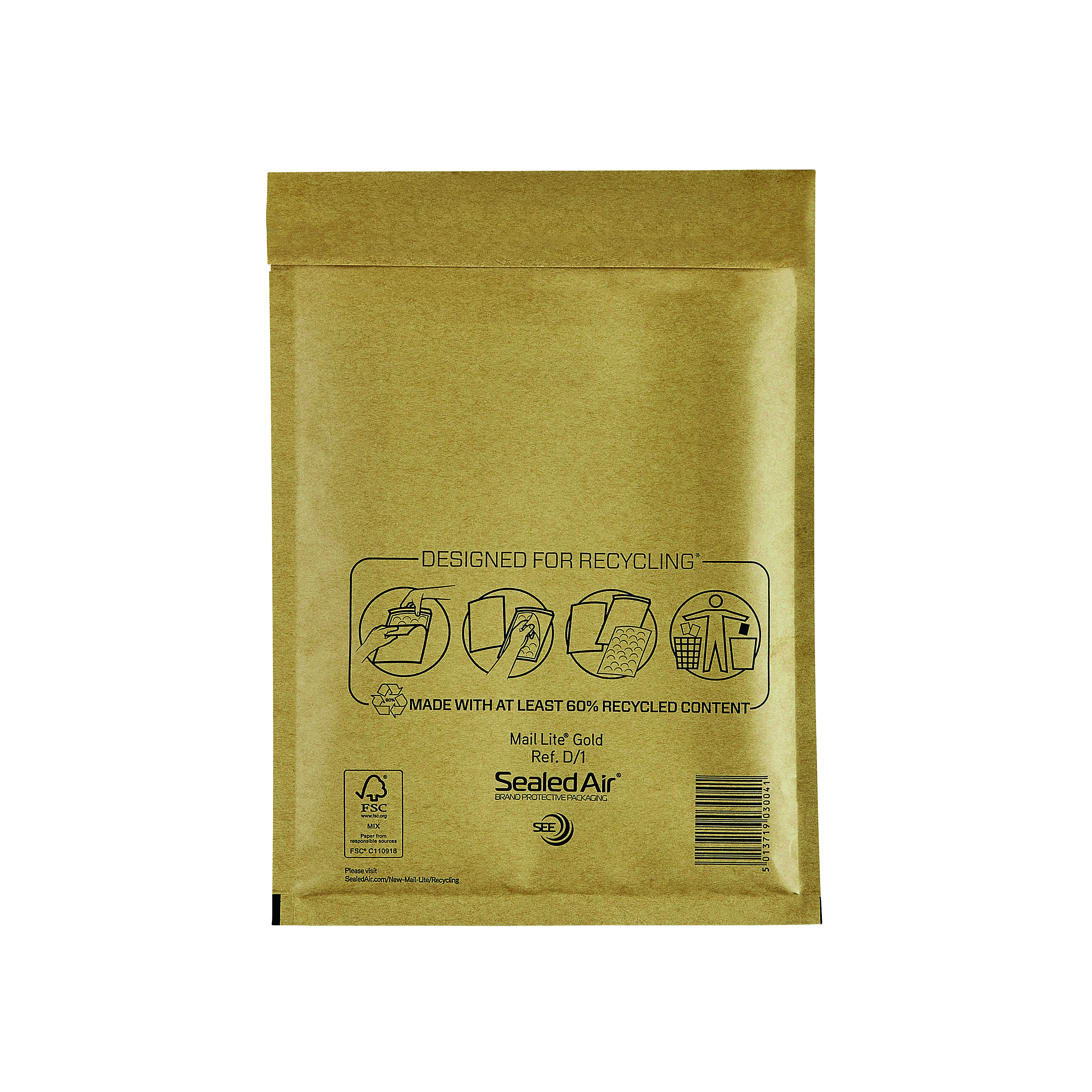 Sealed+Air+Bubble+Lined+Postal+Bag+D1+180x260mm+Gold+%28Pack+of+100%29+MQ50137