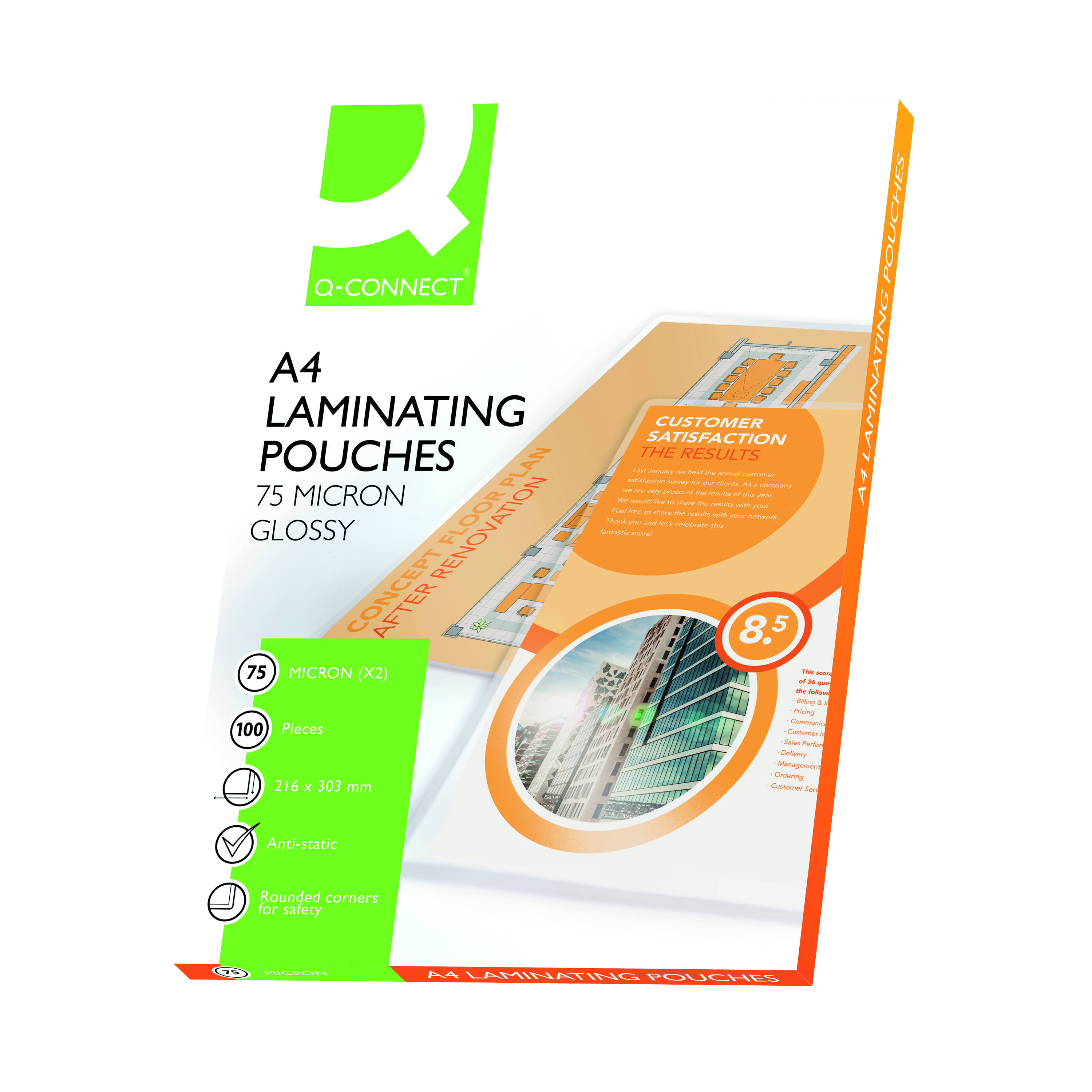 Q-Connect+A4+2x75+Micron+Laminating+Pouches+%28Pack+of+100%29+KF11412