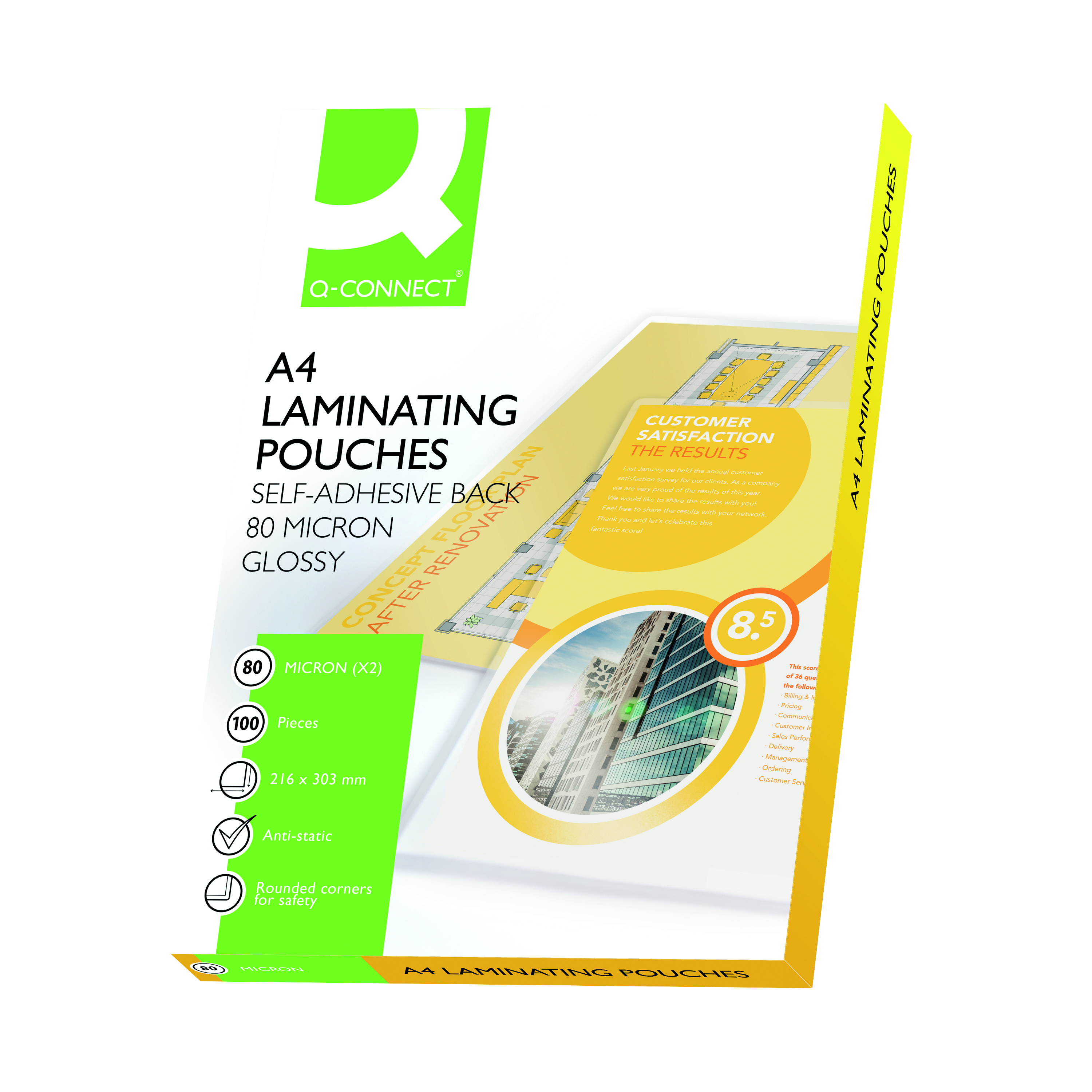 Q-Connect+A4+2x80+Micron+Adhesive+Laminating+Pouches+%28Pack+of+100%29+KF11414
