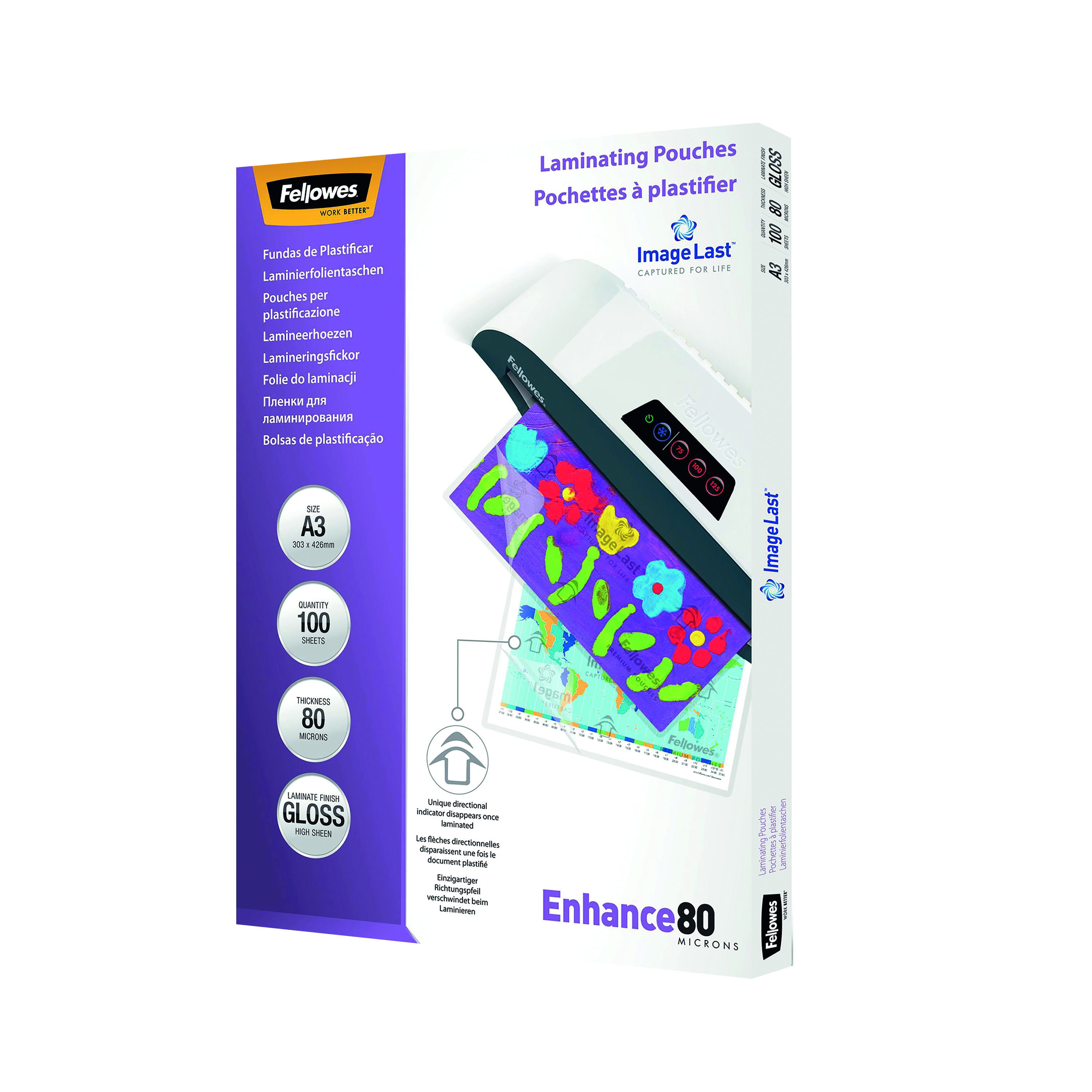 Fellowes+Laminating+Pouch+A3+160+Micron+Total+Thickness+Gloss+%28Pack+of+100%29+5306207