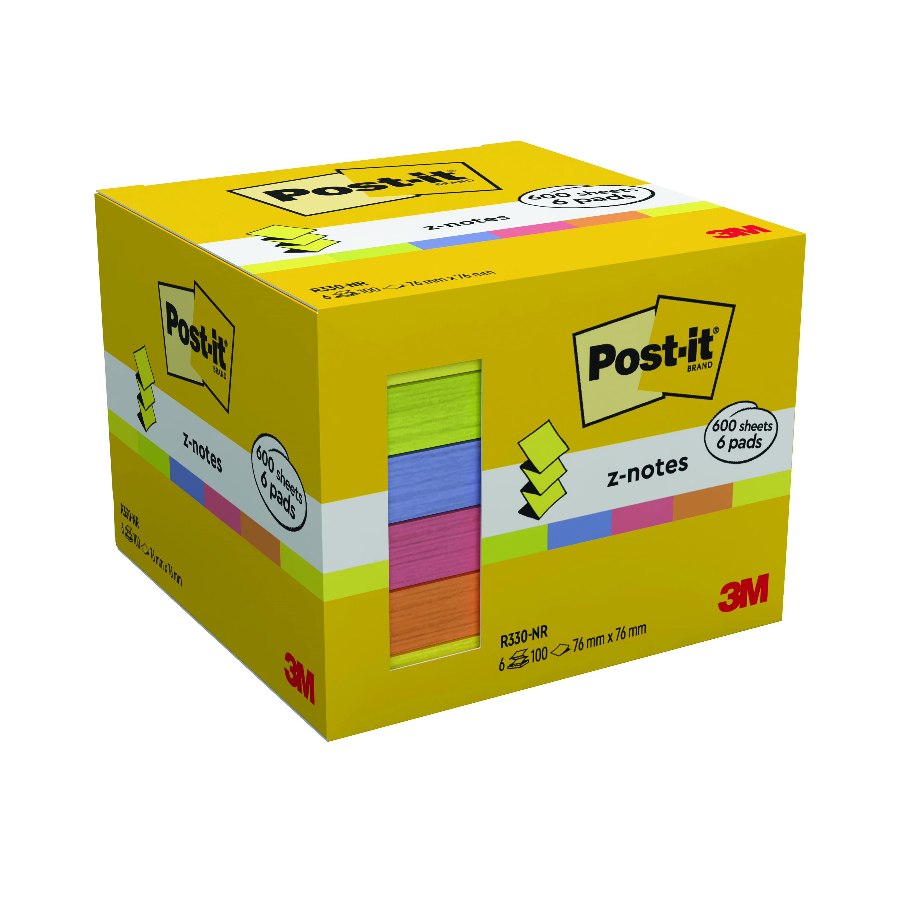 Post-It+Z-Notes+100+Sheets+76x76mm+Assorted+Neon+%28Pack+of+6%29+R330NR