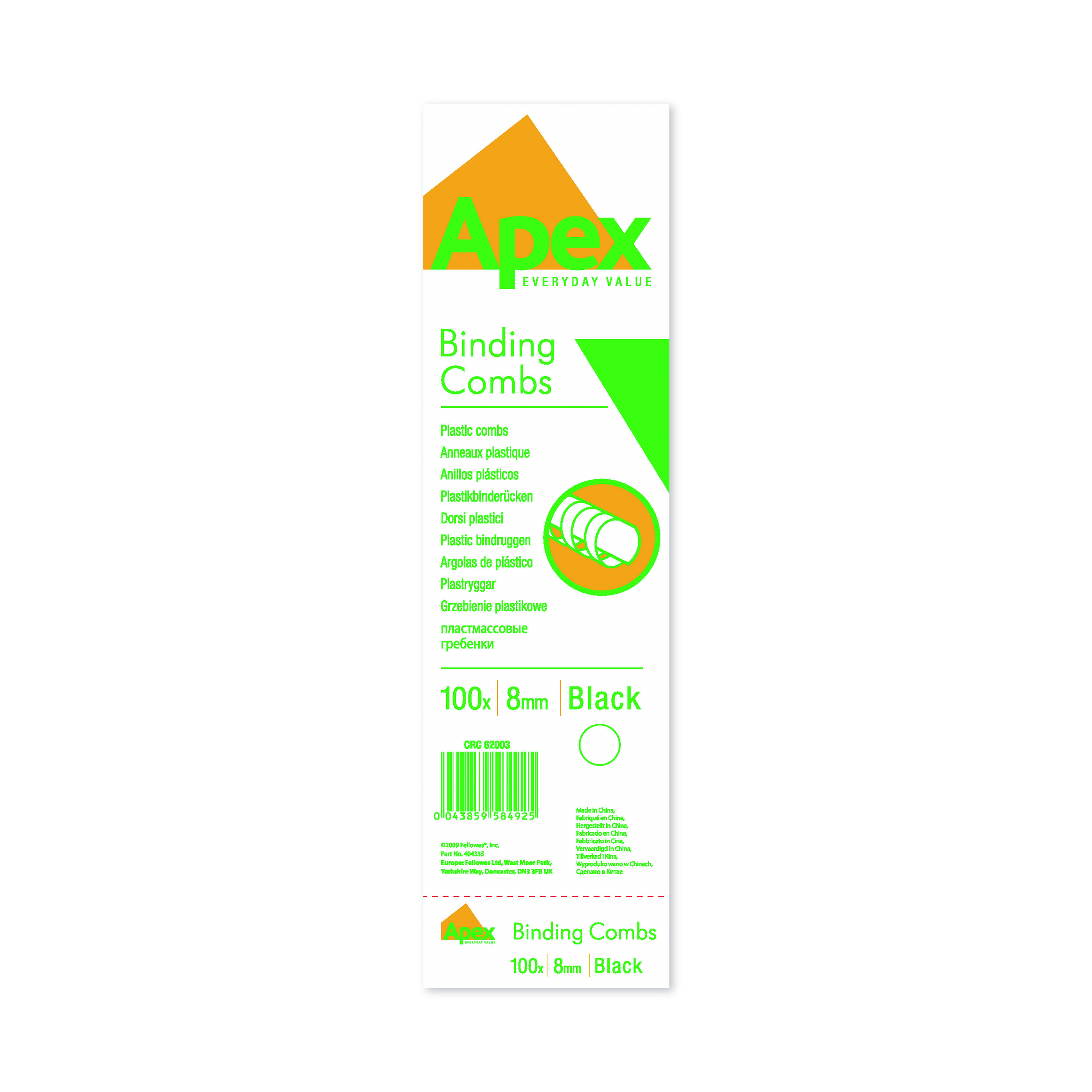 Fellowes+Apex+Plastic+Binding+Combs+8mm+Black+%28Pack+of+100%29+6200301
