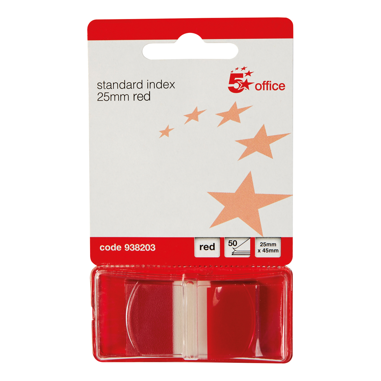 5+Star+Office+Standard+Index+Flags+50+Sheets+per+Pad+25x45mm+Red+%28Pack+of+5%29
