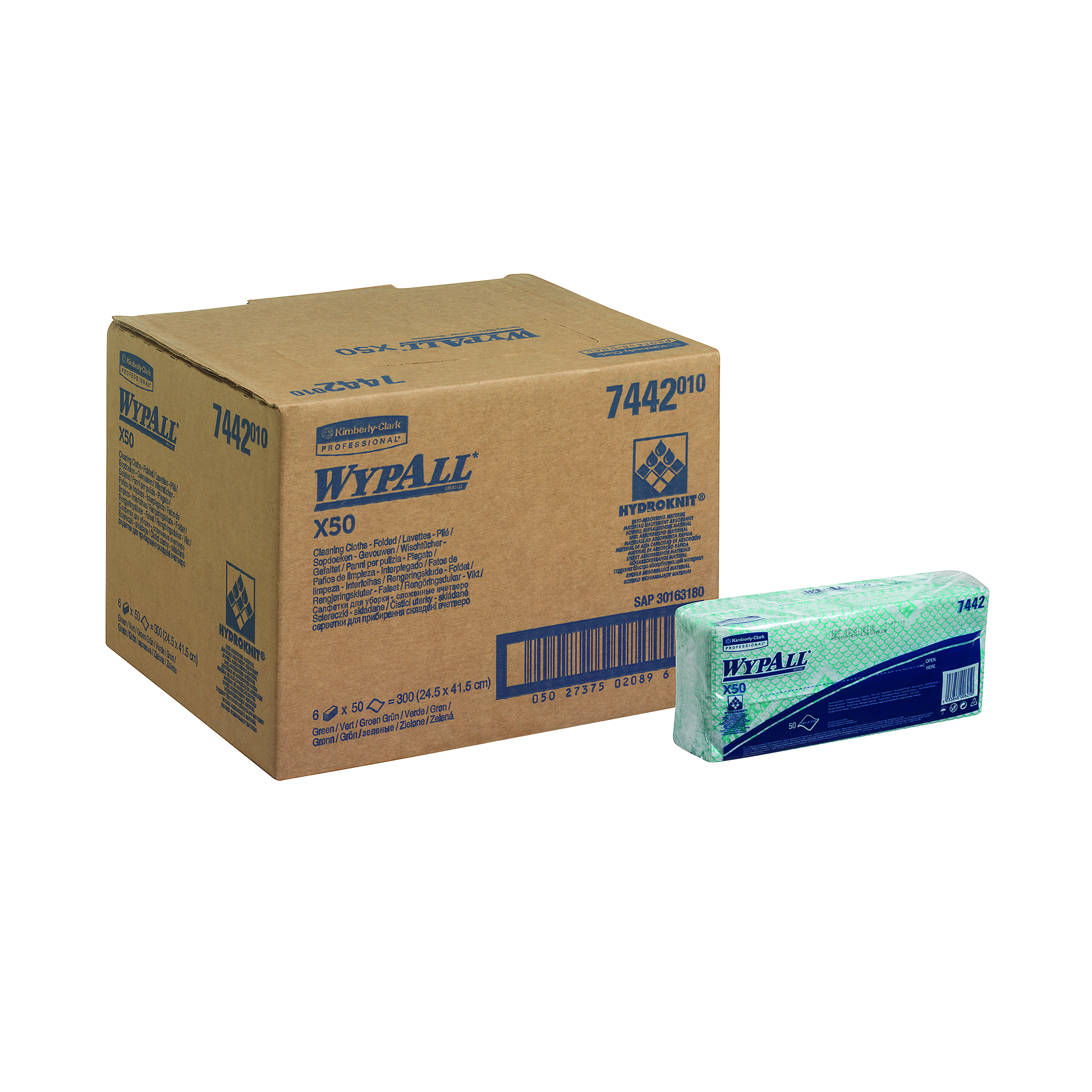 Wypall+X50+Cleaning+Cloths+Green+%28Pack+of+50%29+7442