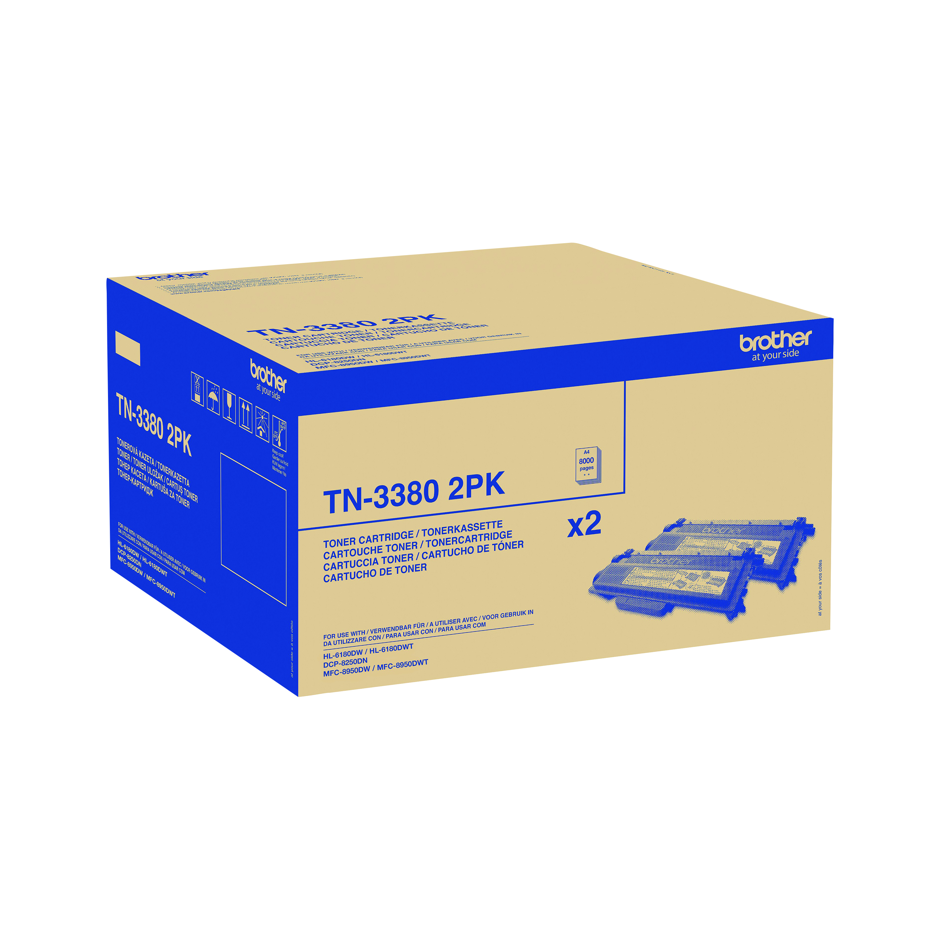 Brother TN-3380 Black High Yield Laser Toner Cartridge (Pack of 2) TN3380TWIN
