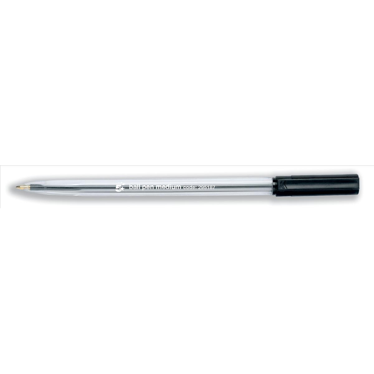 5+Star+Office+Ball+Pen+Clear+Barrel+Medium+1.0mm+Tip+0.7mm+Line+Black+%28Pack+of+50%29